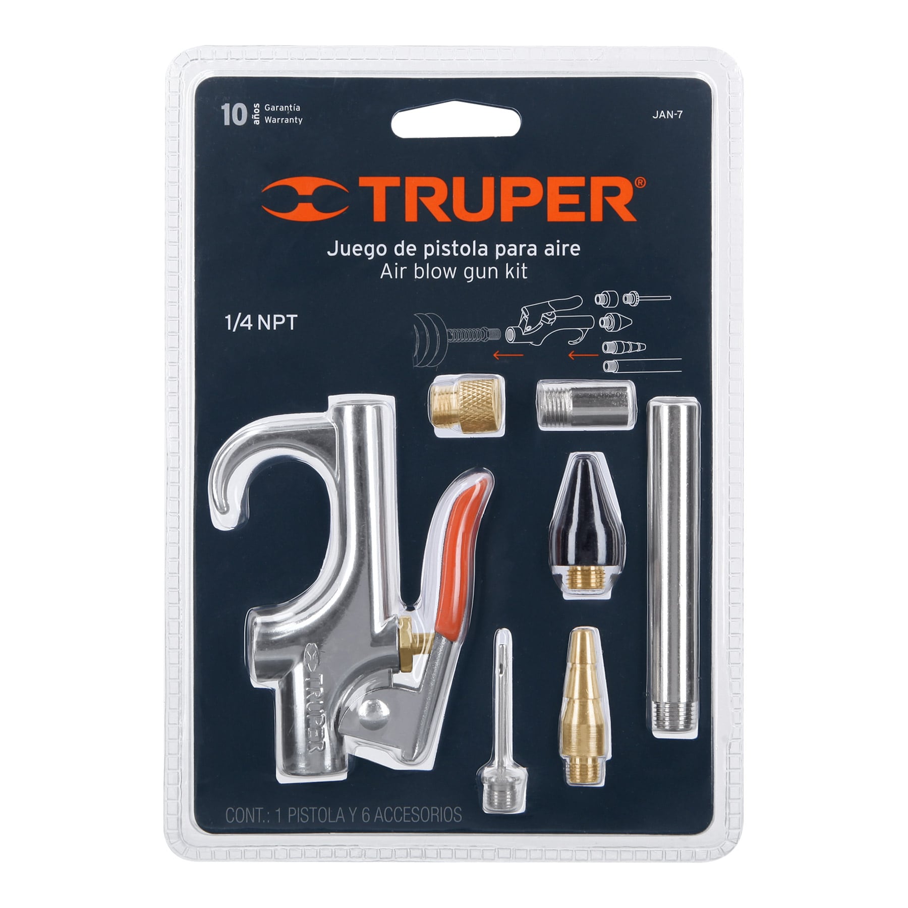 Juego pistola sopleteadora,2 boquillas,4 accesorios, Truper