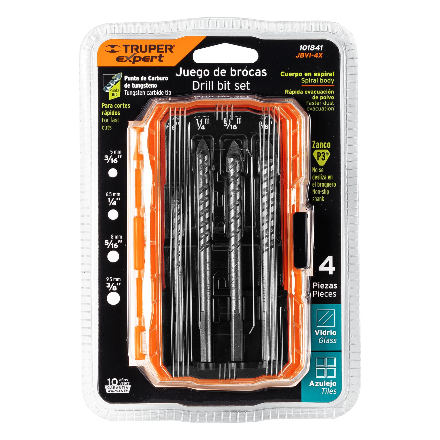 Juego de 4 brocas para vidrio y azulejo, Truper Expert