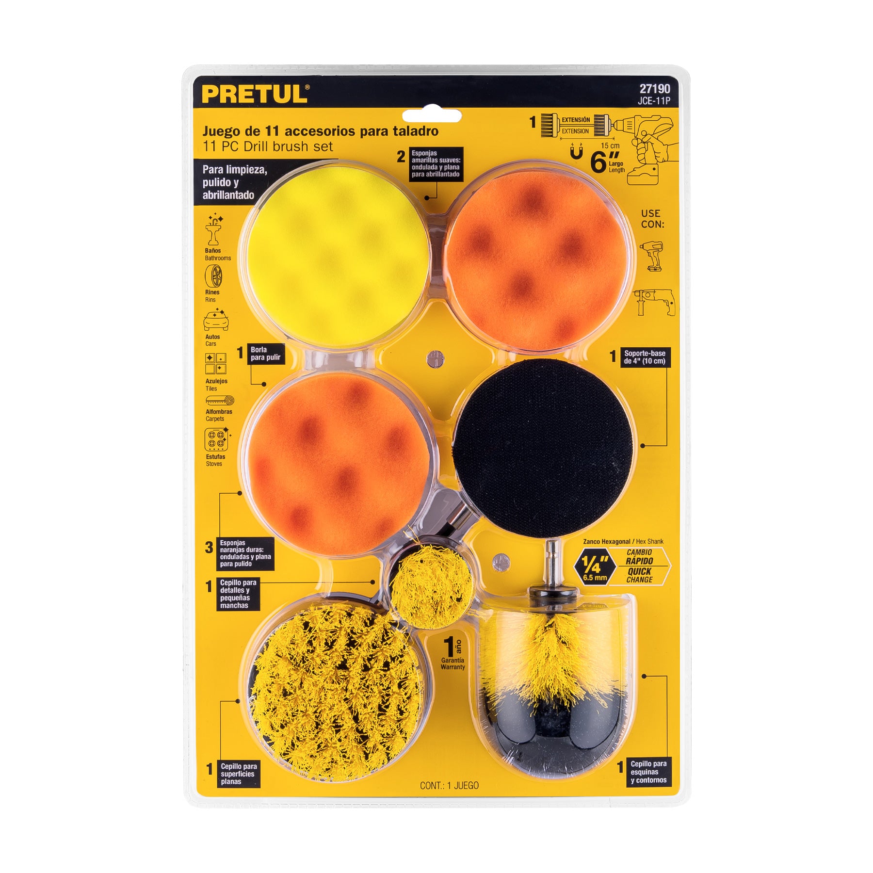 Juego 11 accesorios de limpieza y pulido para taladro, Pretul