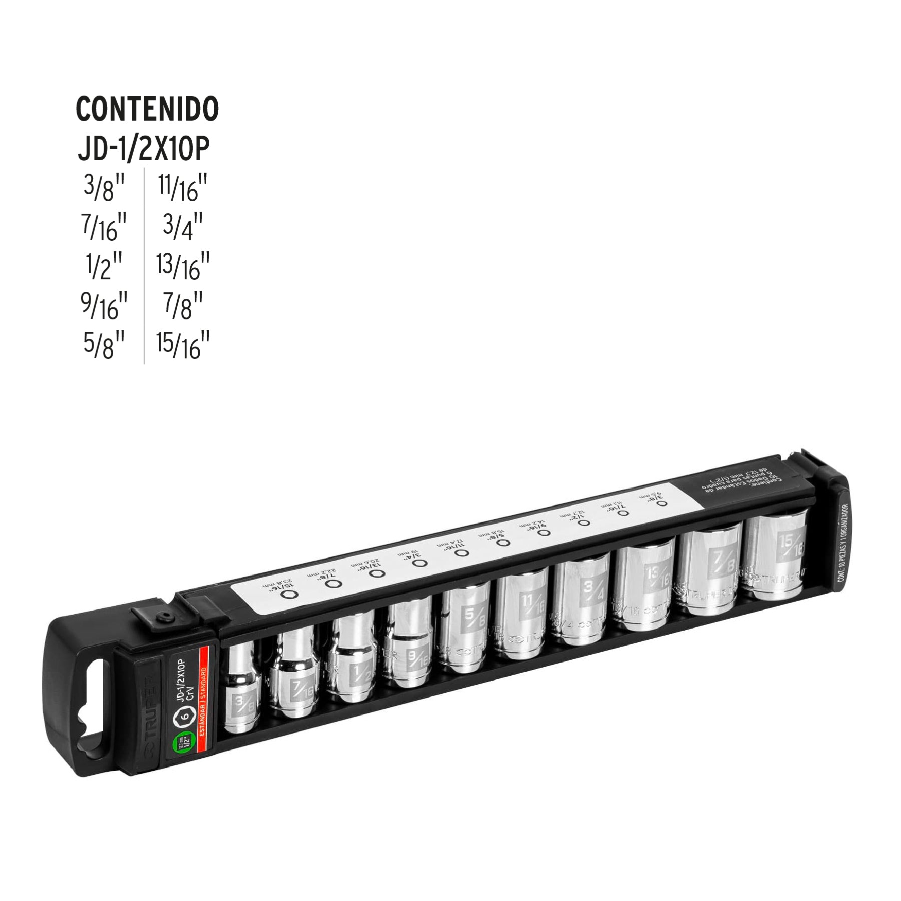 Juego de 10 dados cuadro 1/2" estándar, Truper
