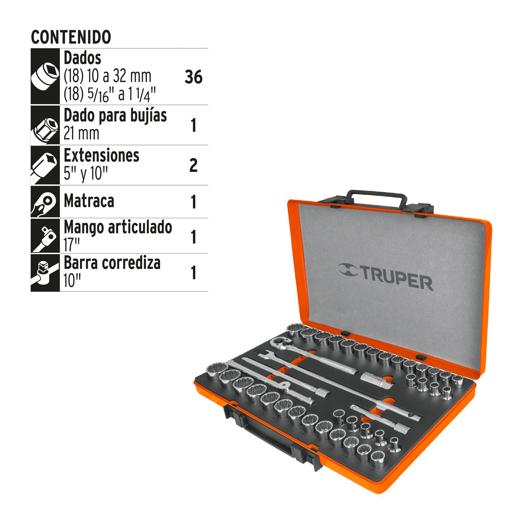 Juego de 42 herramientas cuadro 1/2" estándar y mm para mecánico