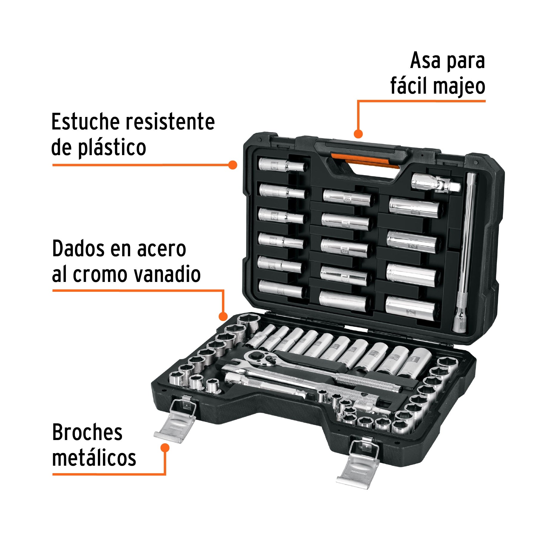 Juego de 56 herramientas cuadro 1/2" estándar y mm para mecánico