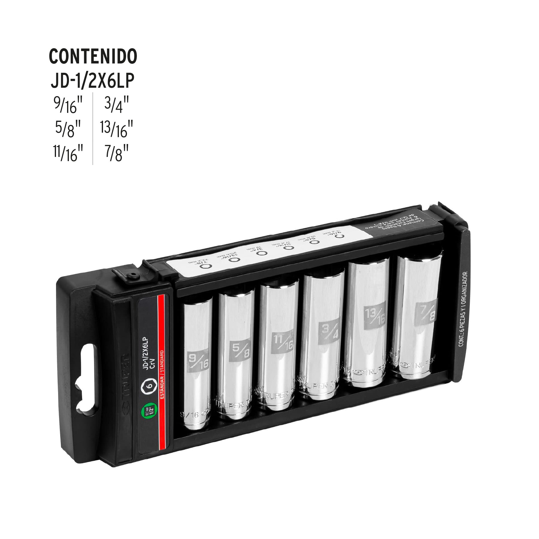 Juego 6 dados largos cuadro 1/2" estándar, Truper