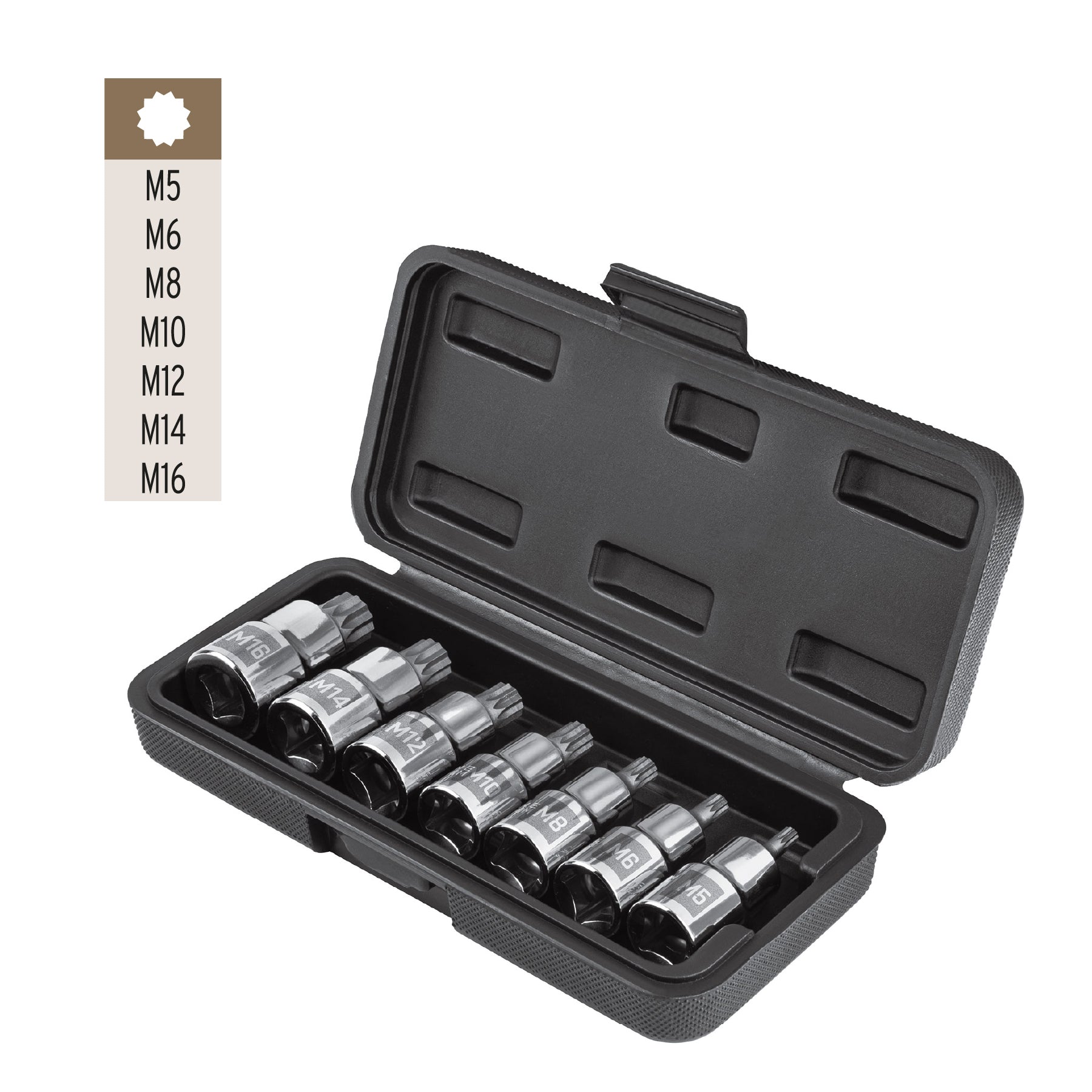 Juego de 7 dados cuadro 1/2" punta corta bristol, en estuche