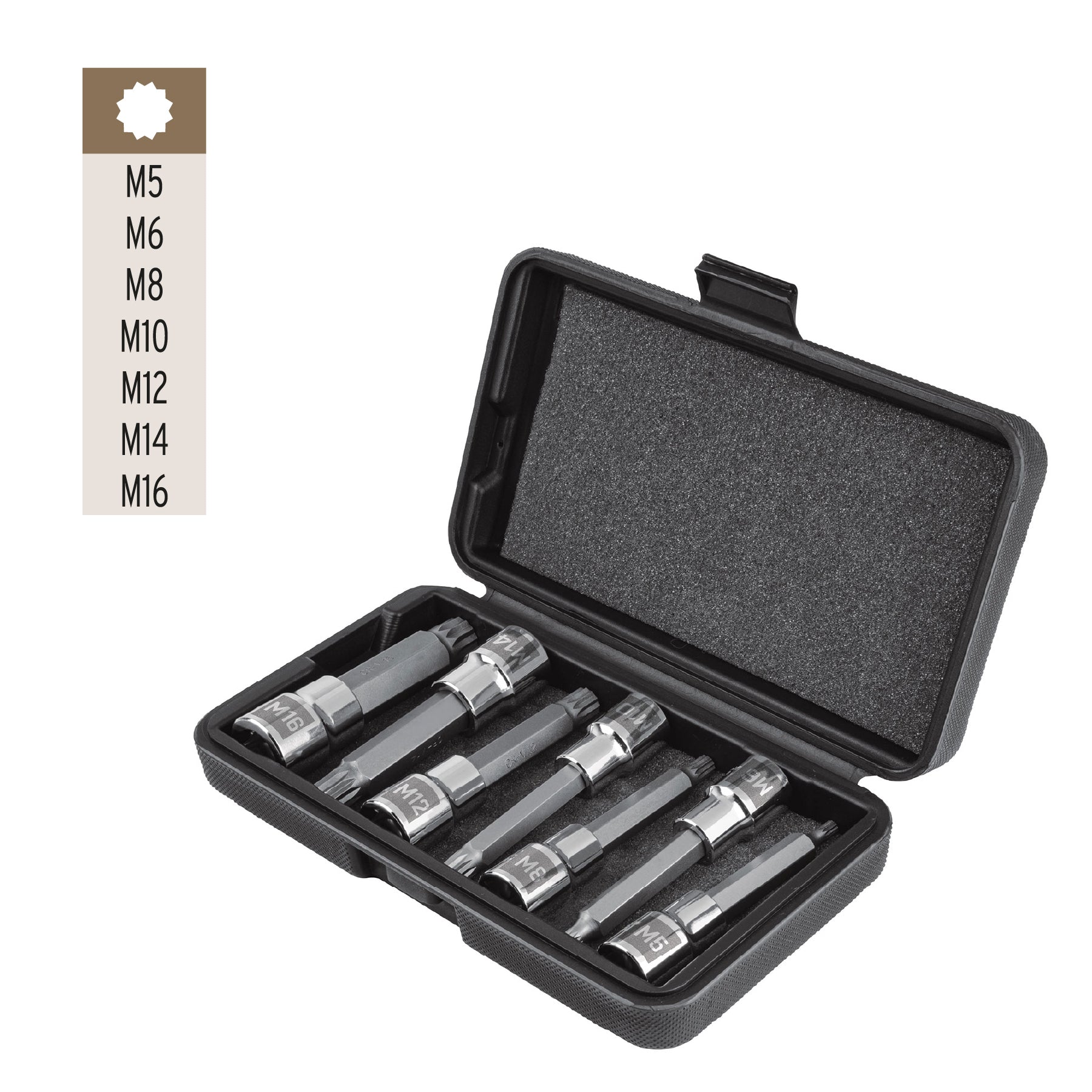 Juego de 7 dados cuadro 1/2" punta larga bristol, en estuche