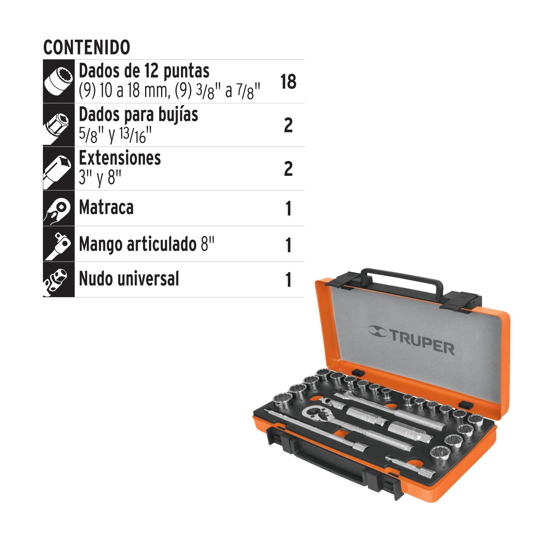 Juego de 25 herramientas cuadro 3/8" estándar y mm para mecánico