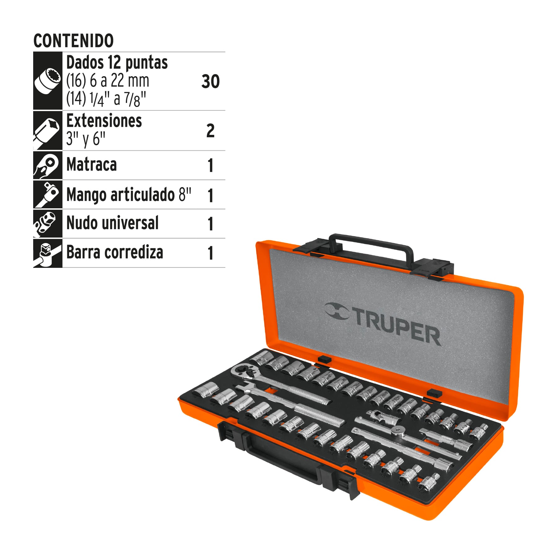 Juego de 36 herramientas cuadro 3/8" estándar y mm para mecánico