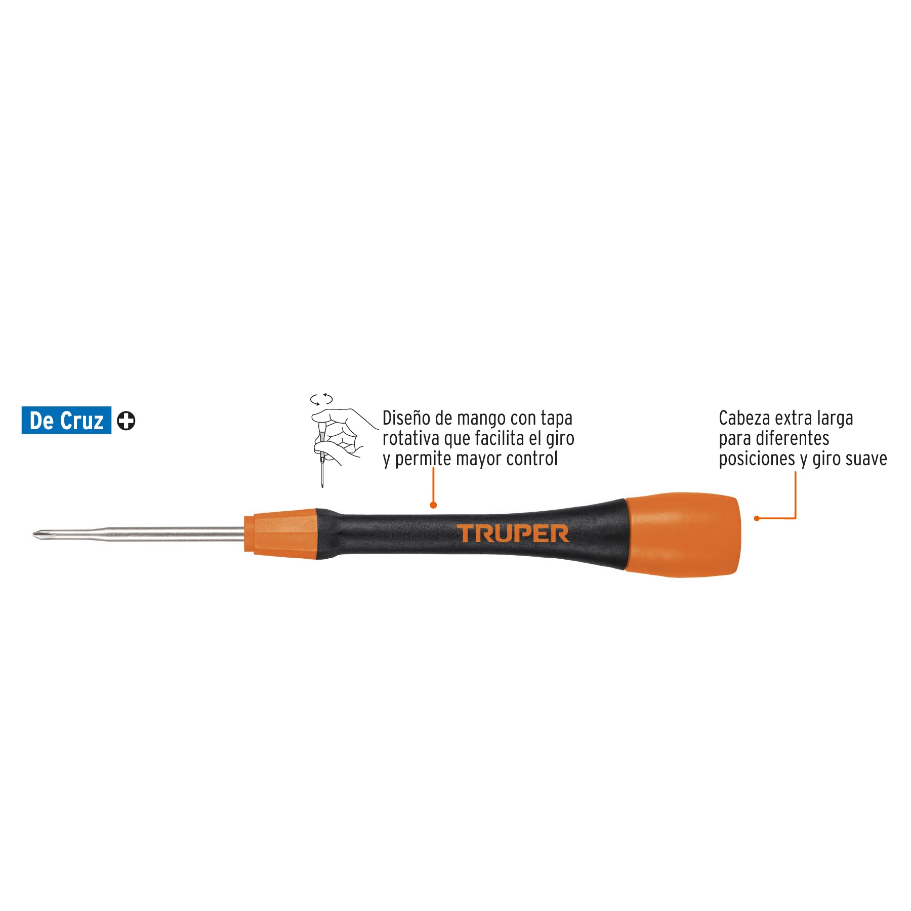 Desarmador de precisión de cruz PH0 mango ergonómico, Truper