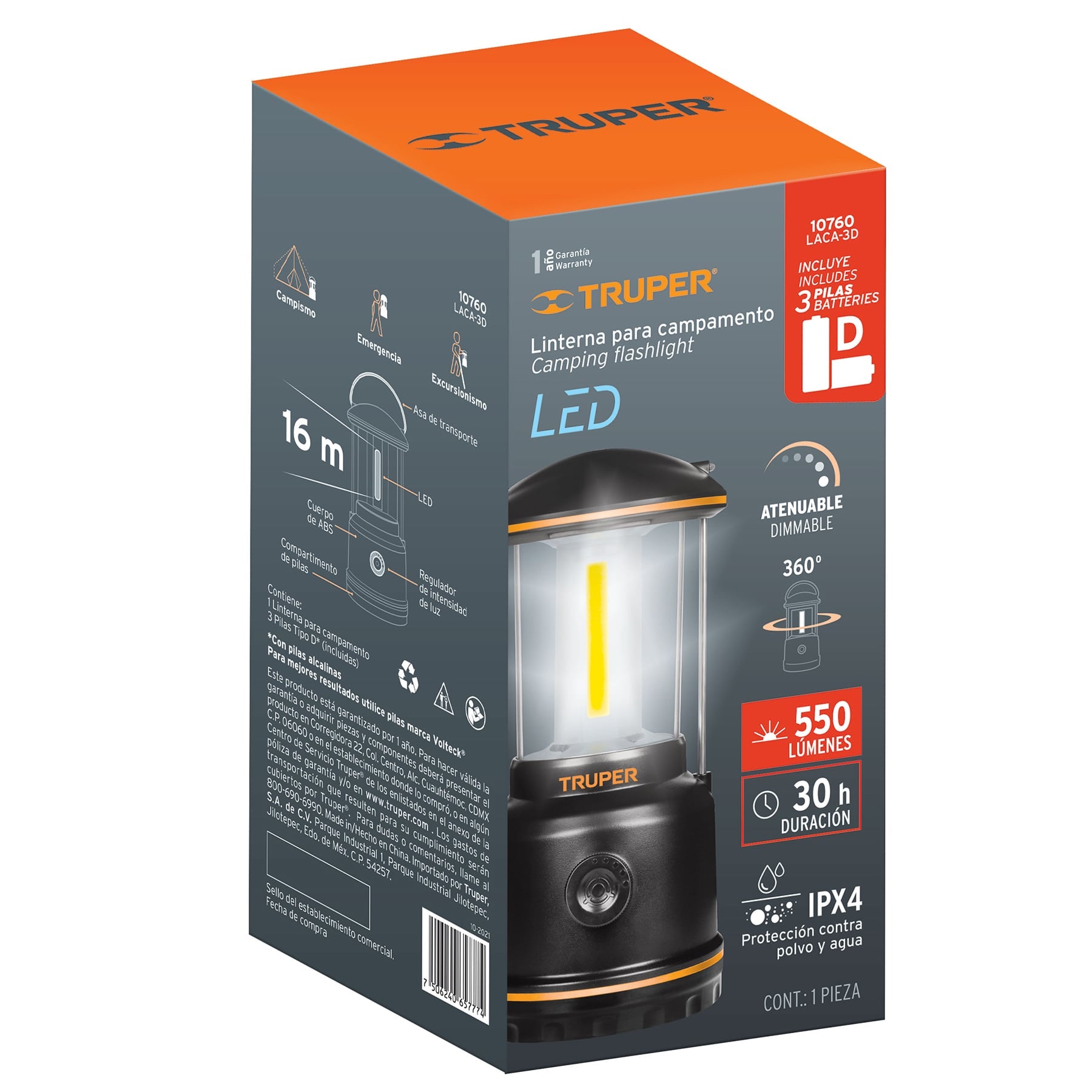 Linterna de LED para campamento, tipo farol, de Pilas 3 D
