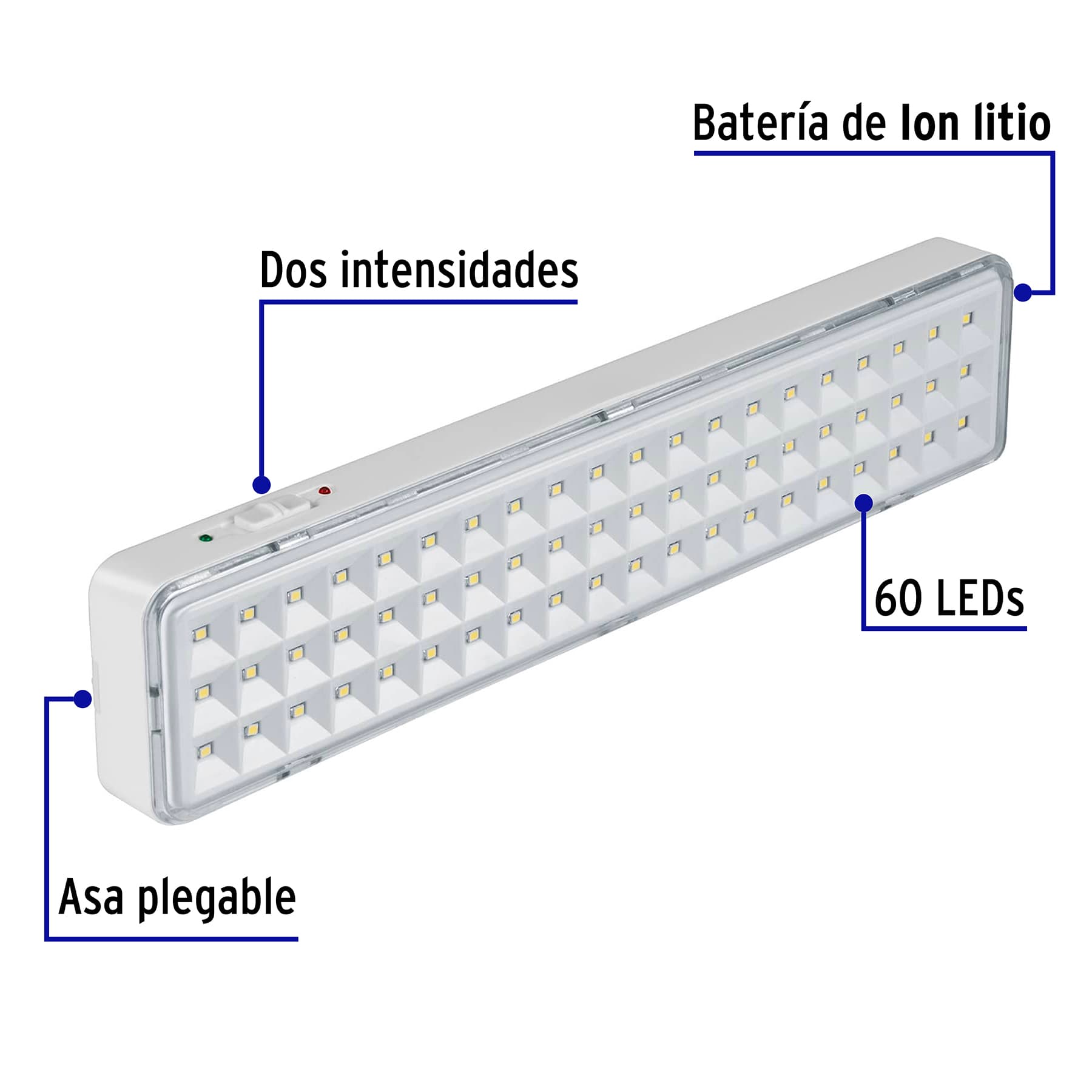Lámpara de emergencia de 60 Leds 300 lm recargable, Volteck
