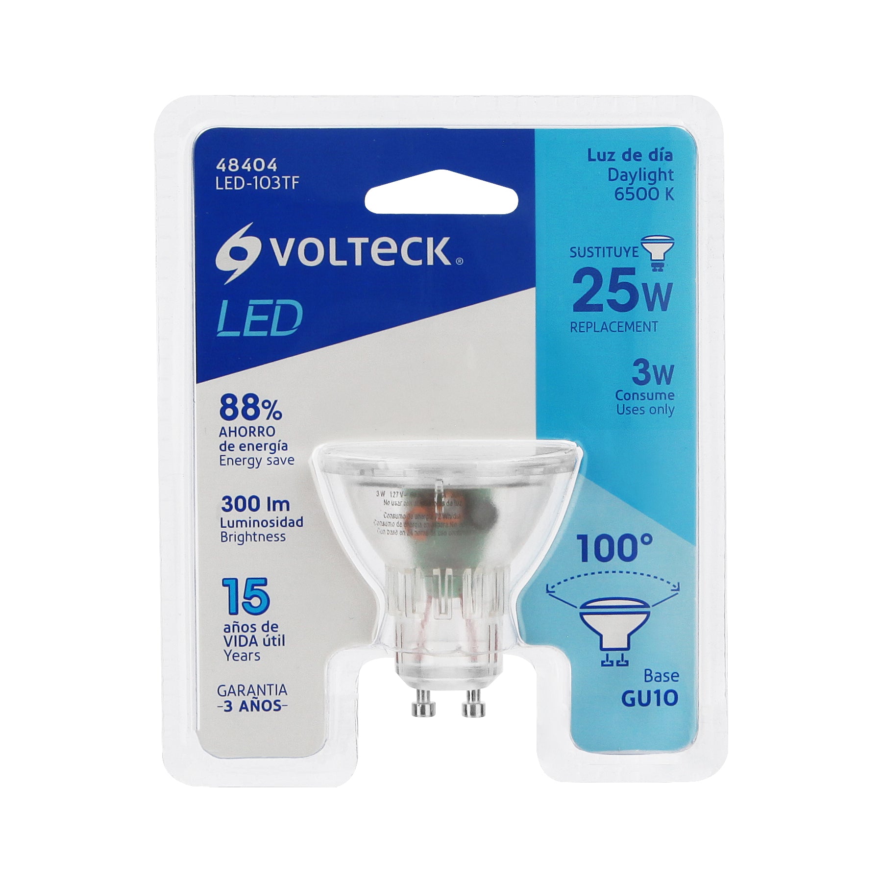 Lámpara transparentes de LED 3 W MR16 base GU10 luz de día, blíster