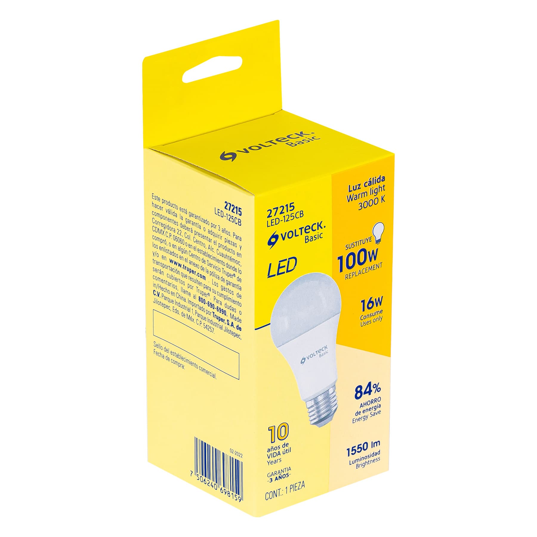 Lámpara LED A22 16 W (equiv. 100 W), luz cálida, caja, Basic