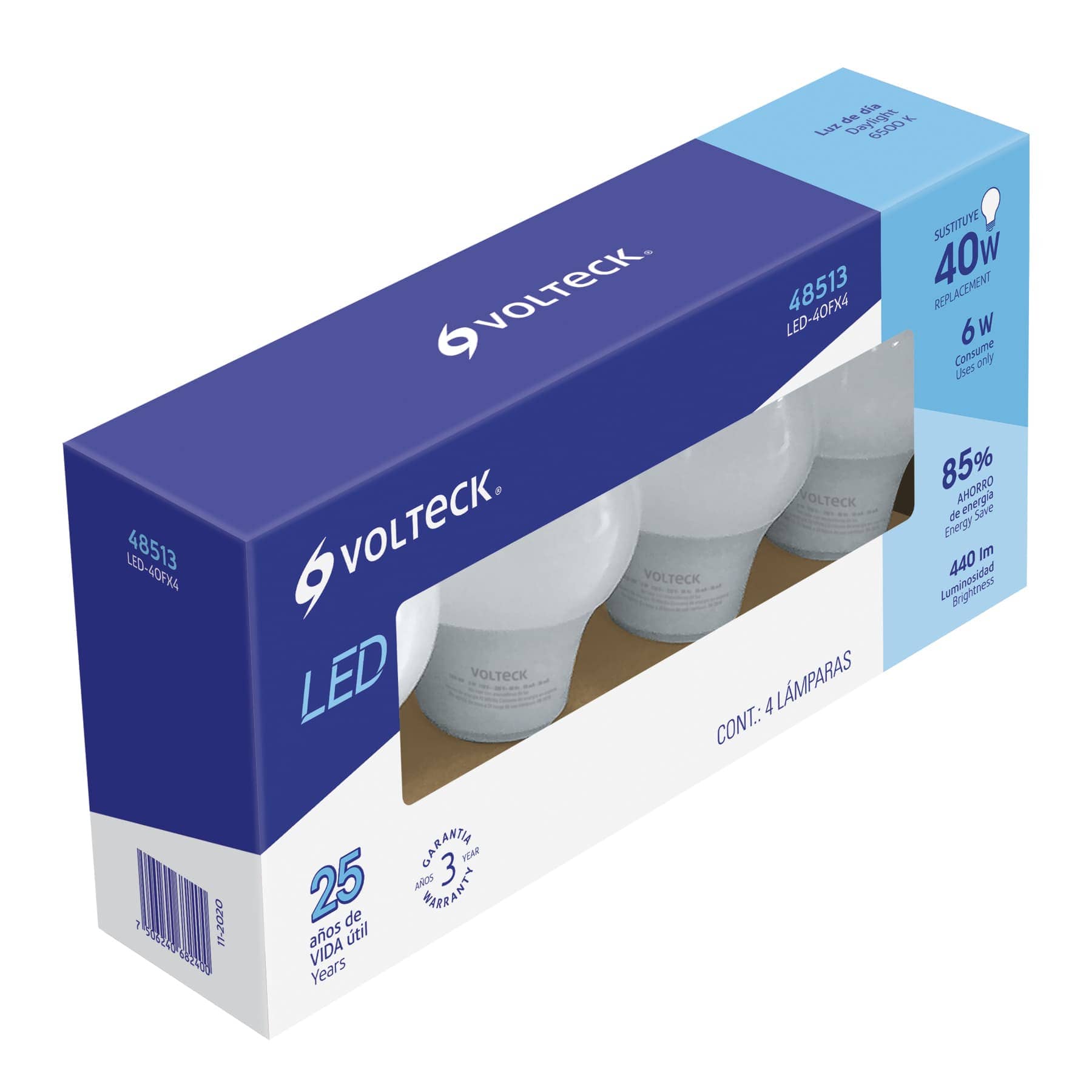 Pack de 4 lámparas LED A19 6 W (equiv. 40 W), luz de día