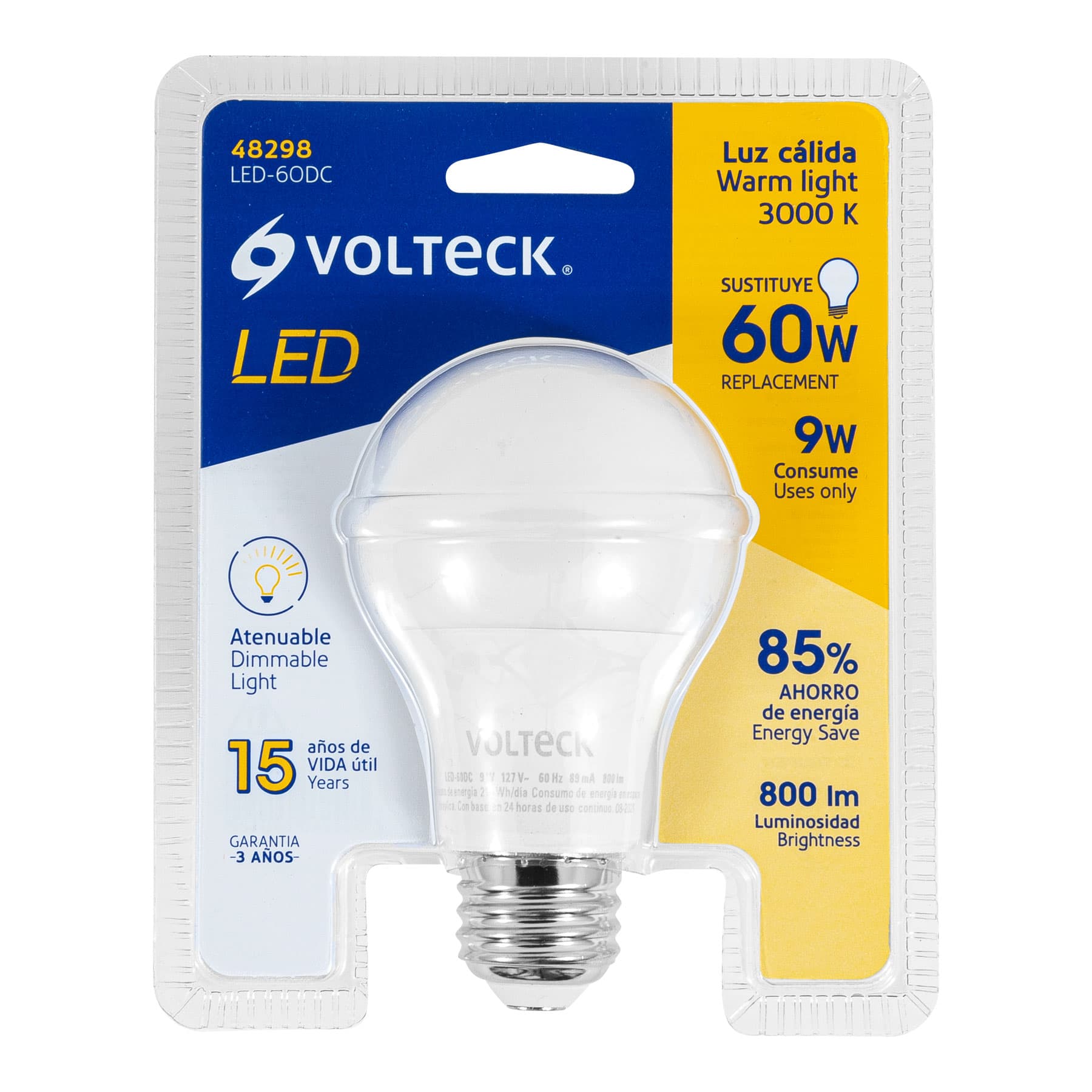 Lámpara de LED atenuable tipo bulbo 9 W luz cálida, blíster