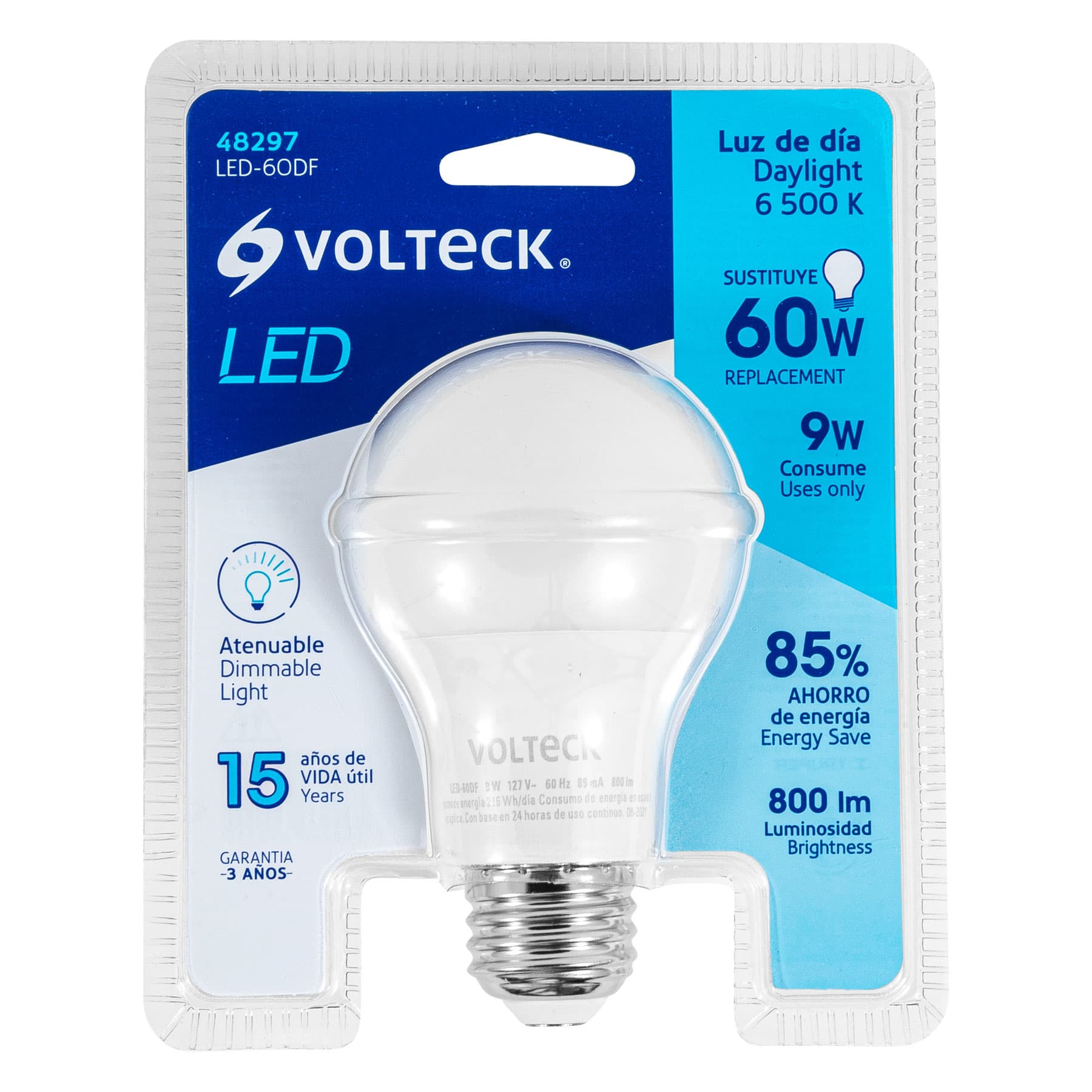 Lámpara de LED atenuable tipo bulbo 9 W luz de día, blíster