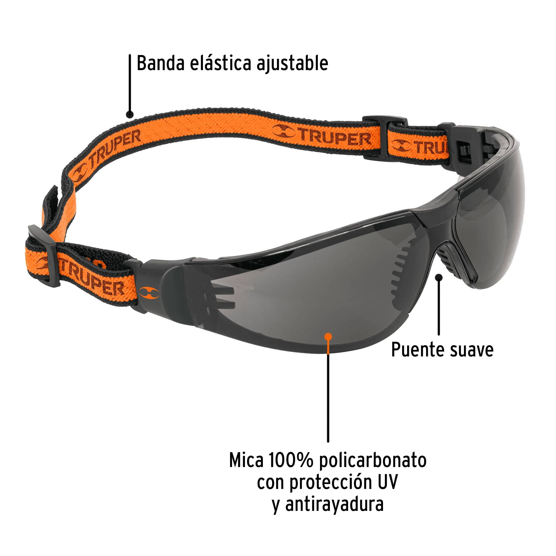 Lentes de seguridad, gris con banda elástica, Active, Truper