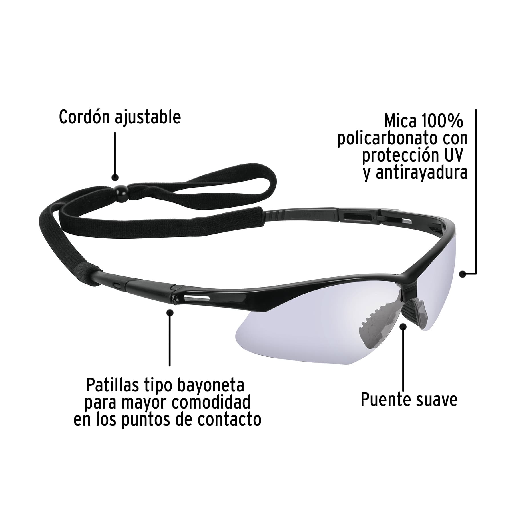 Lentes seguridad espejo azul con cordón ajustable, Sport