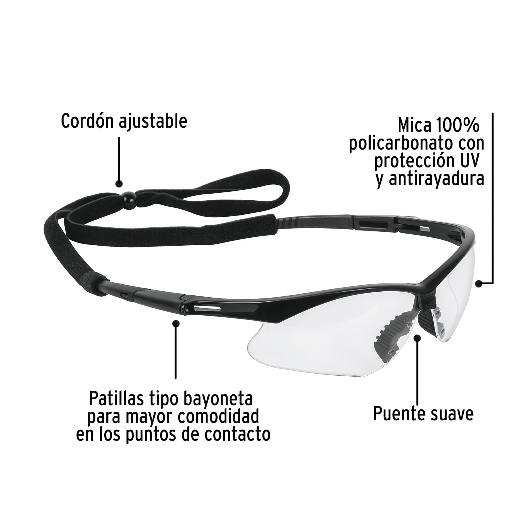 Lentes seguridad claros antiempaño con cordón ajustable, Sport