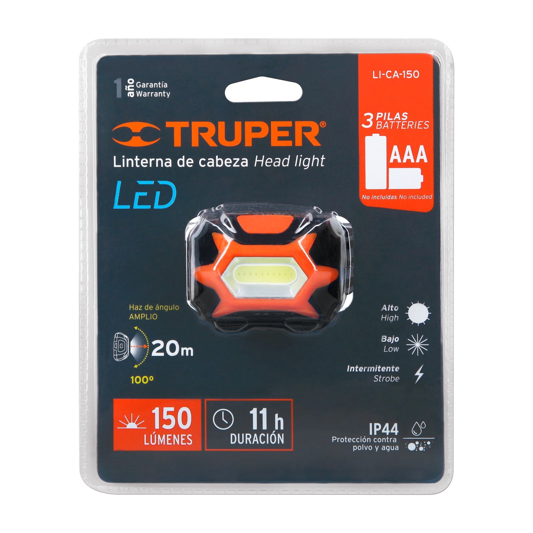 Linterna de minero LED 150 lm, de 3 pilas AAA, Truper