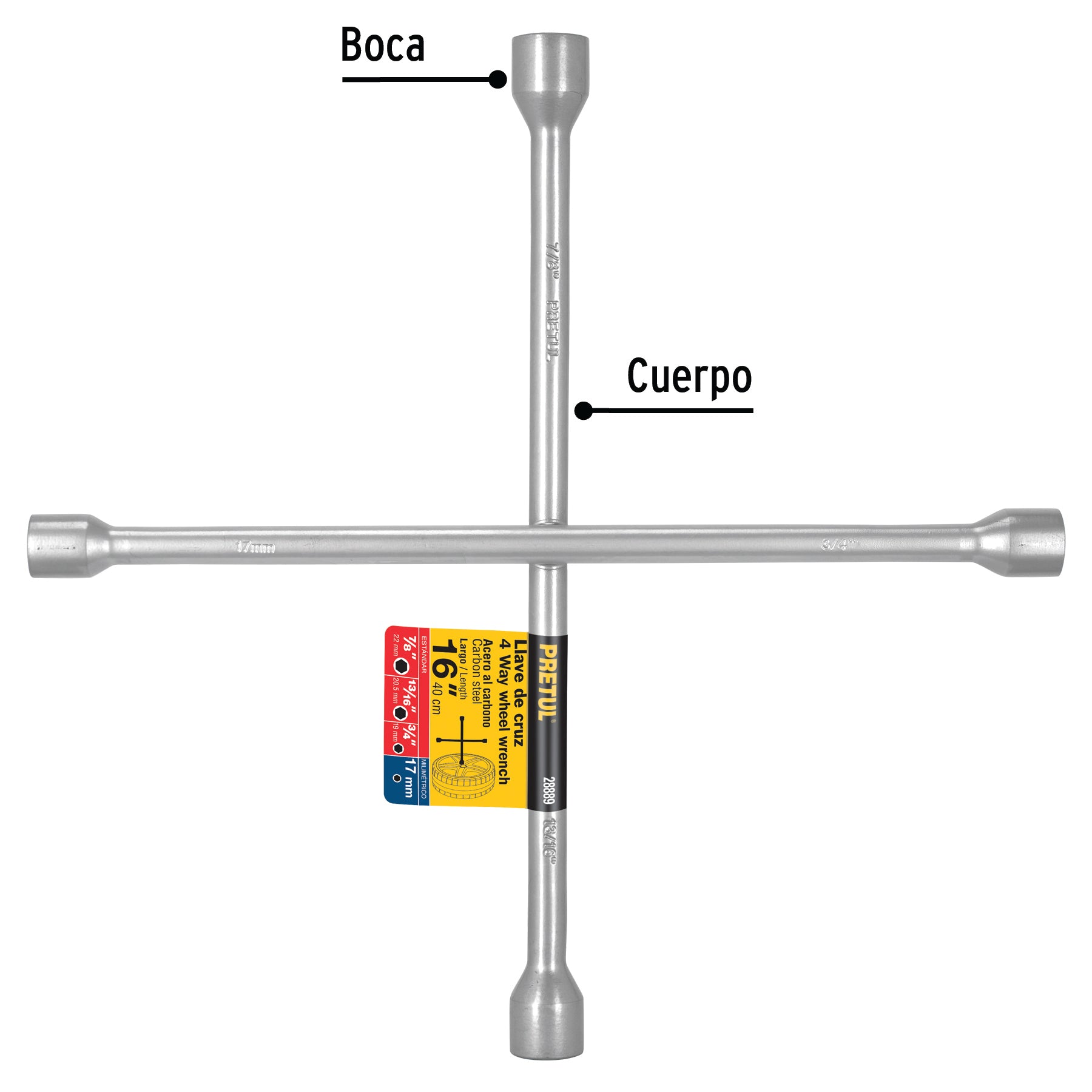 Llave de cruz para automóviles y camionetas, 16" Pretul