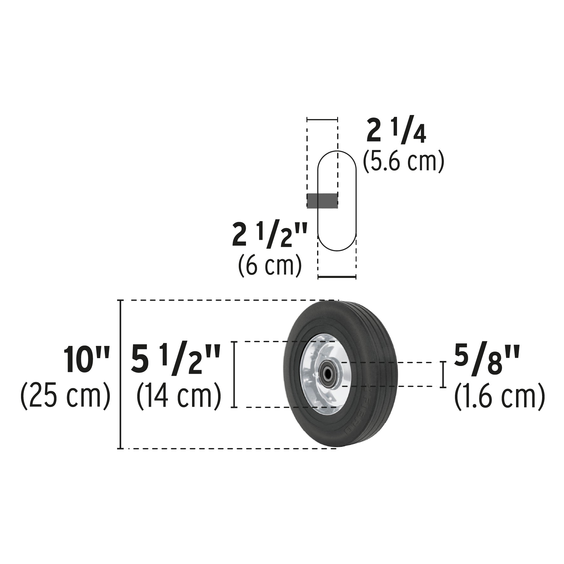 Rueda de hule sólido 10" de alto desempeño, doble balero