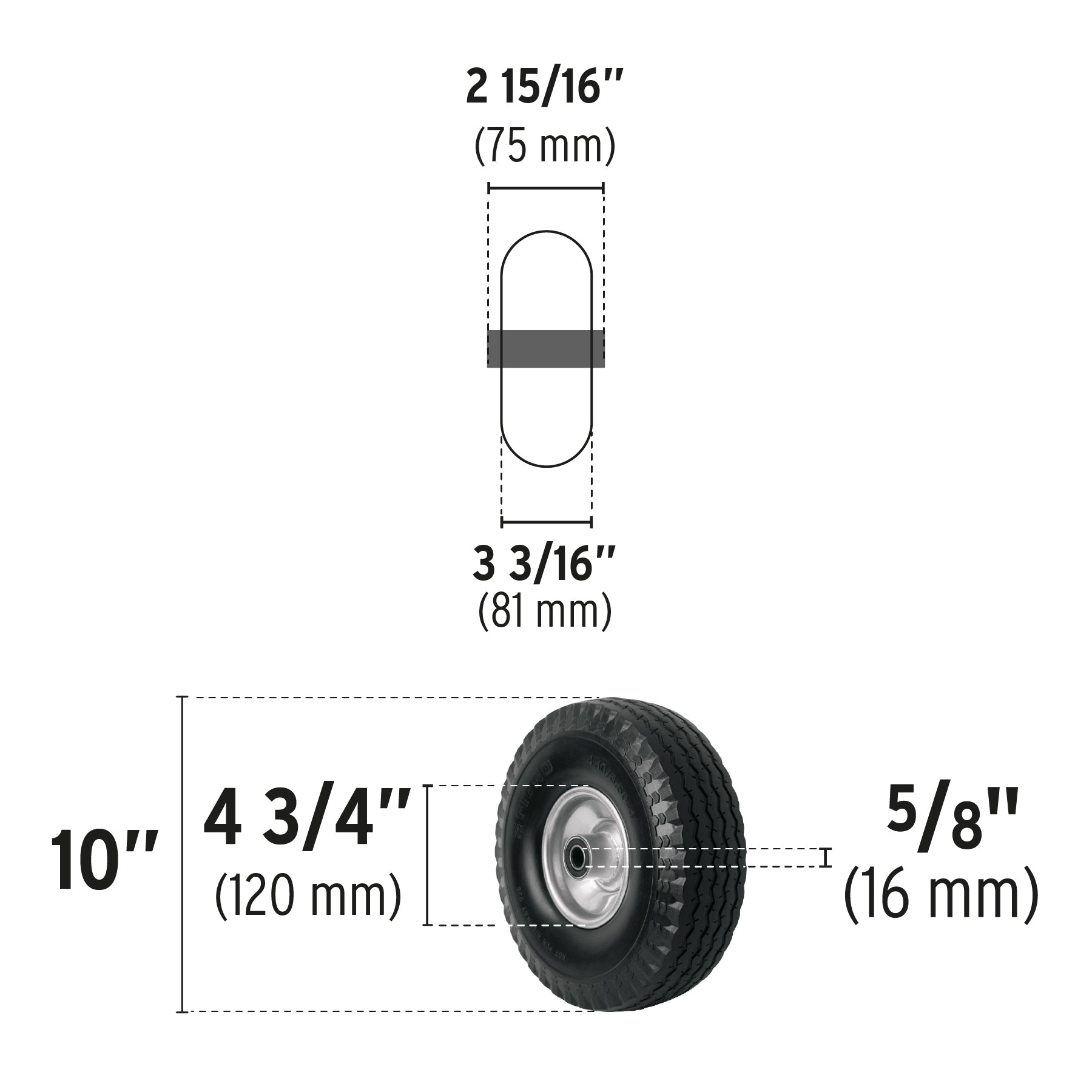 Rueda imponchable 10" para eje central, Truper