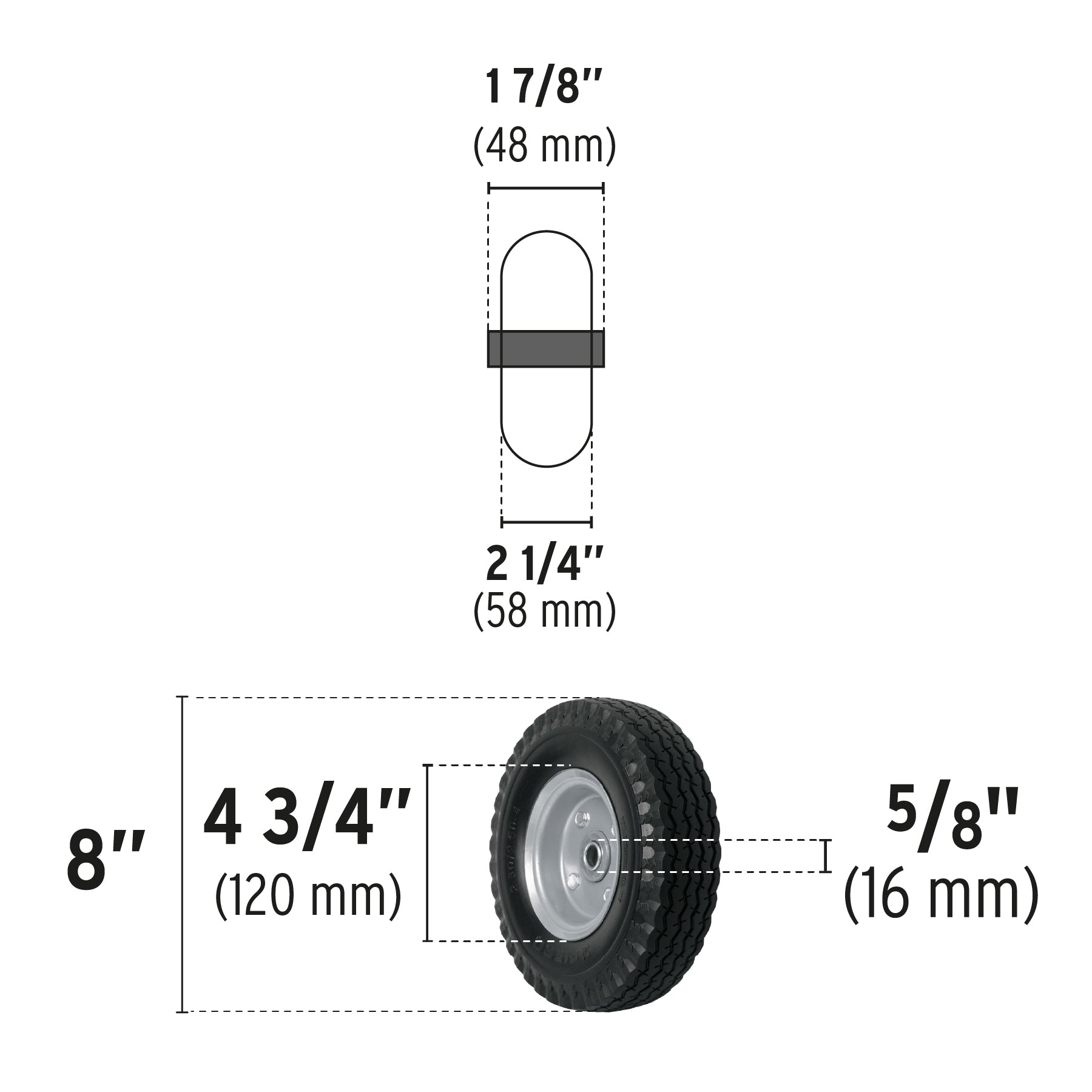 Rueda imponchable 8" para eje lateral, Truper