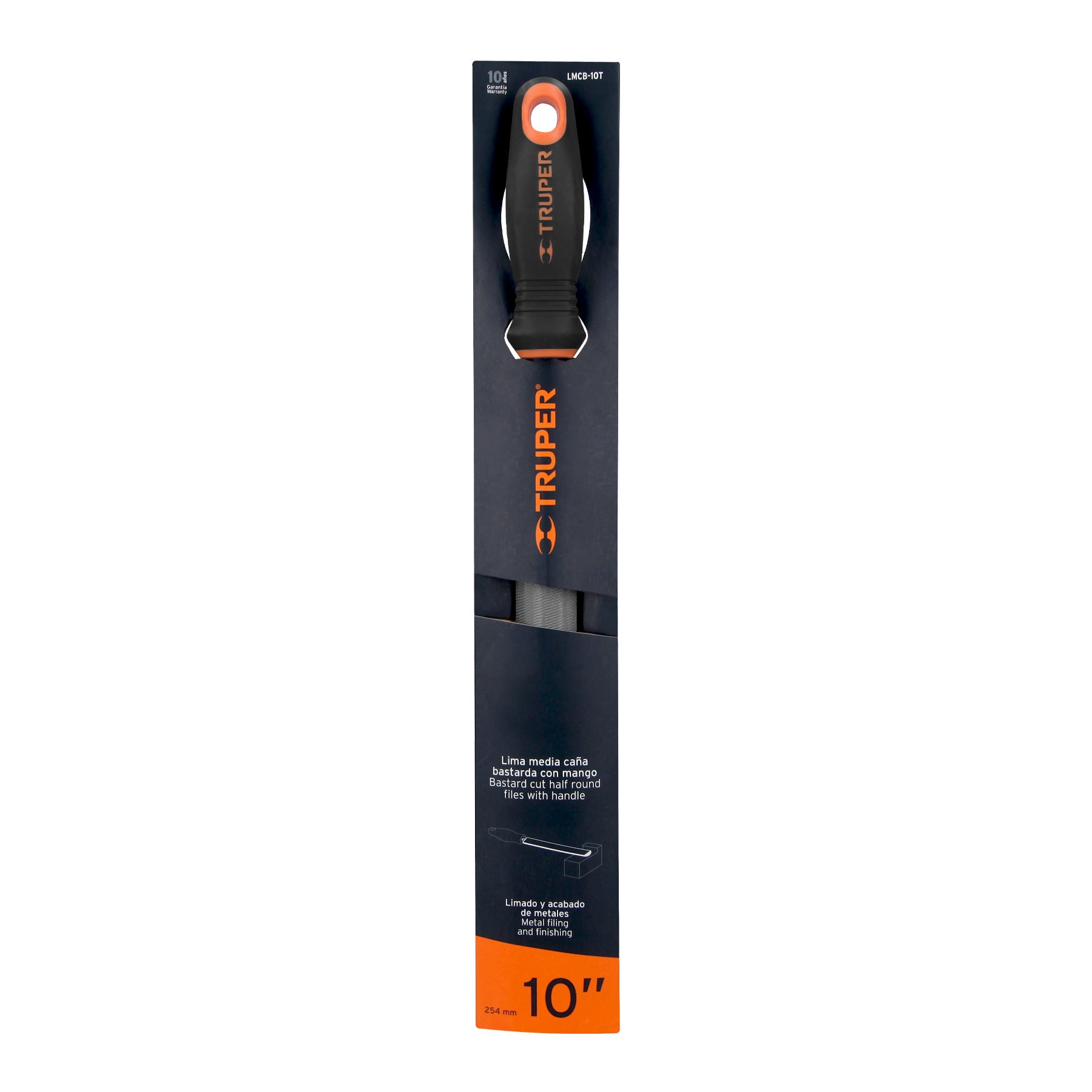 Lima media caña bastarda 10" mango doble inyección, Truper