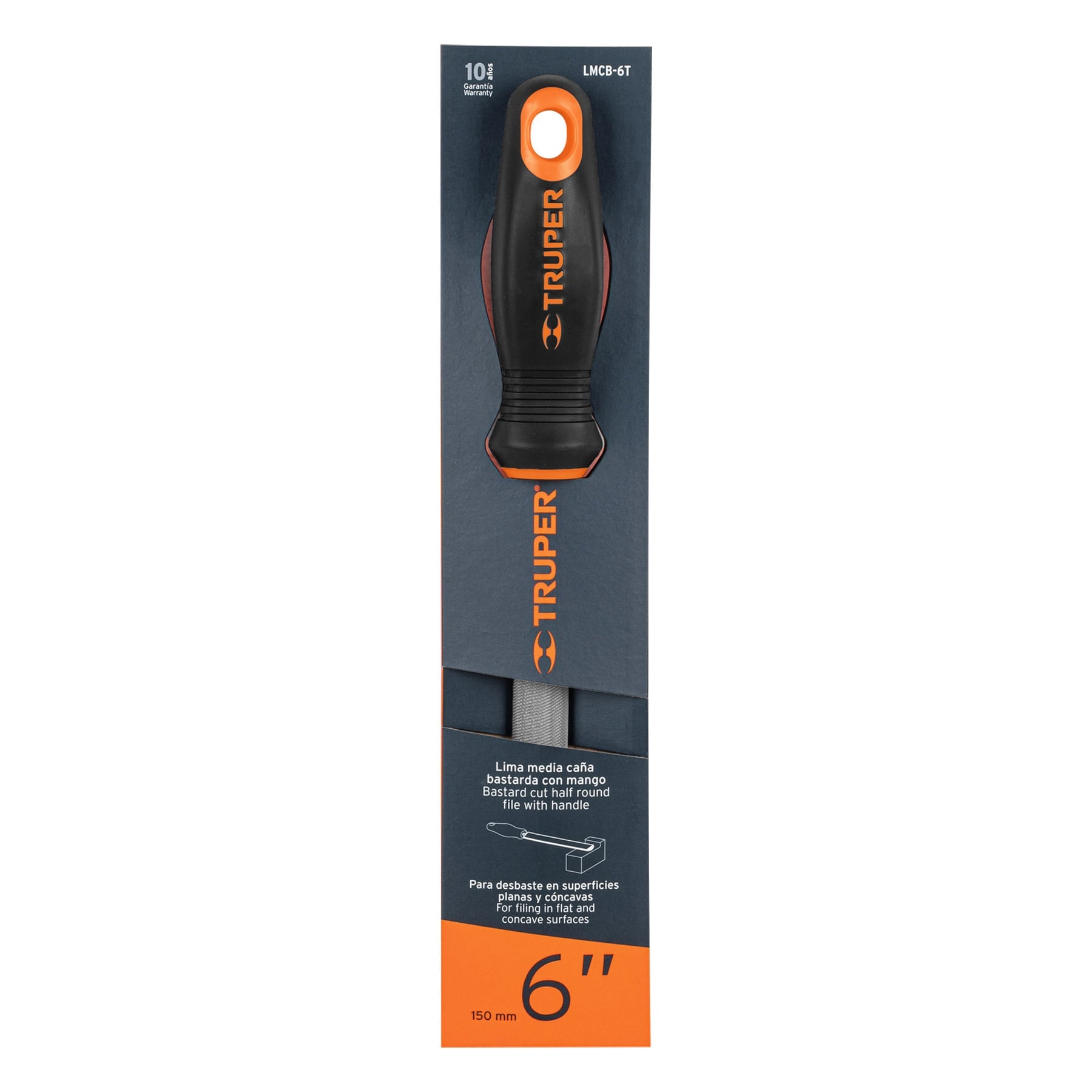 Lima media caña bastarda 6" mango doble inyección, Truper