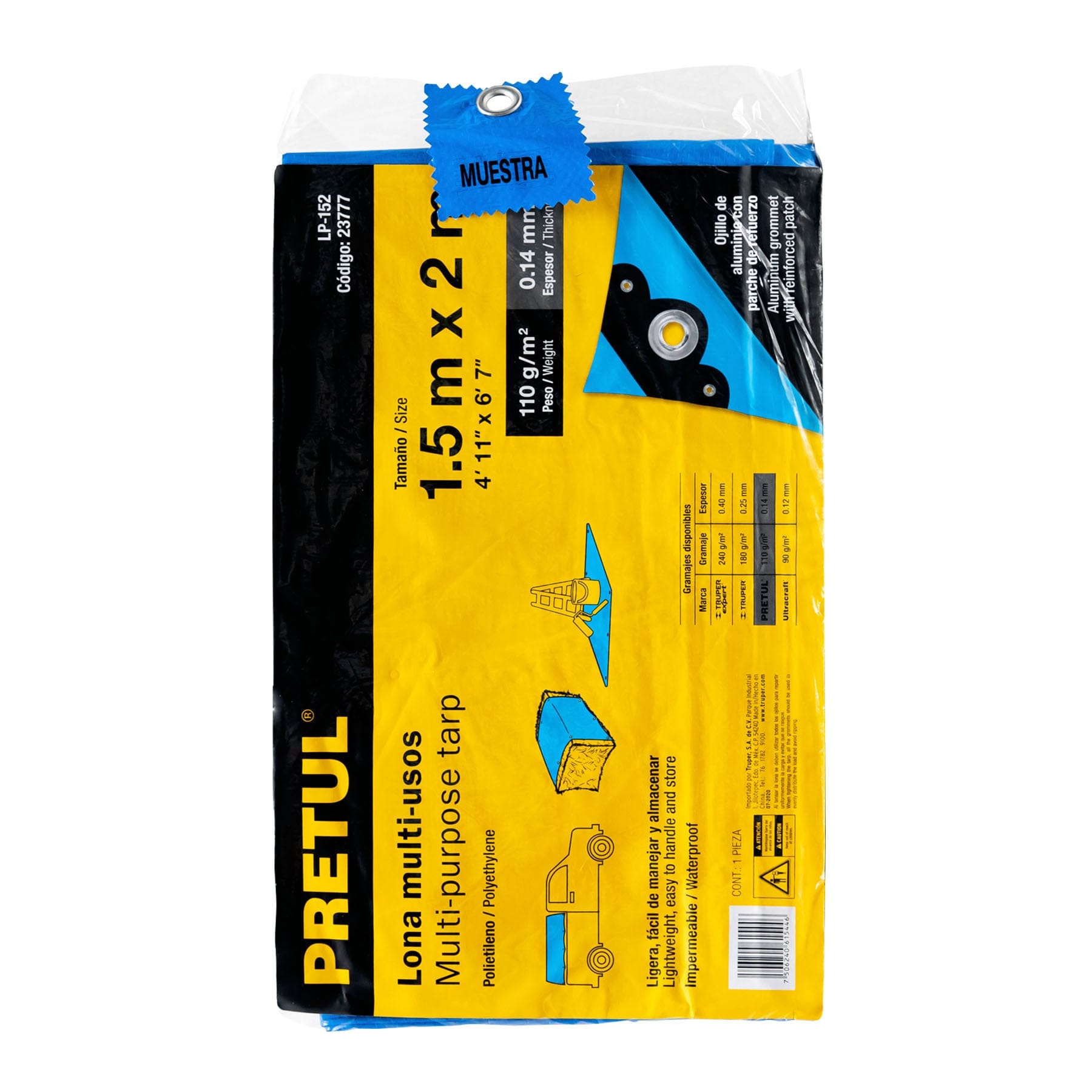Lona de polietileno 1.5 x 2 m, azul, 110 g/m2, Pretul