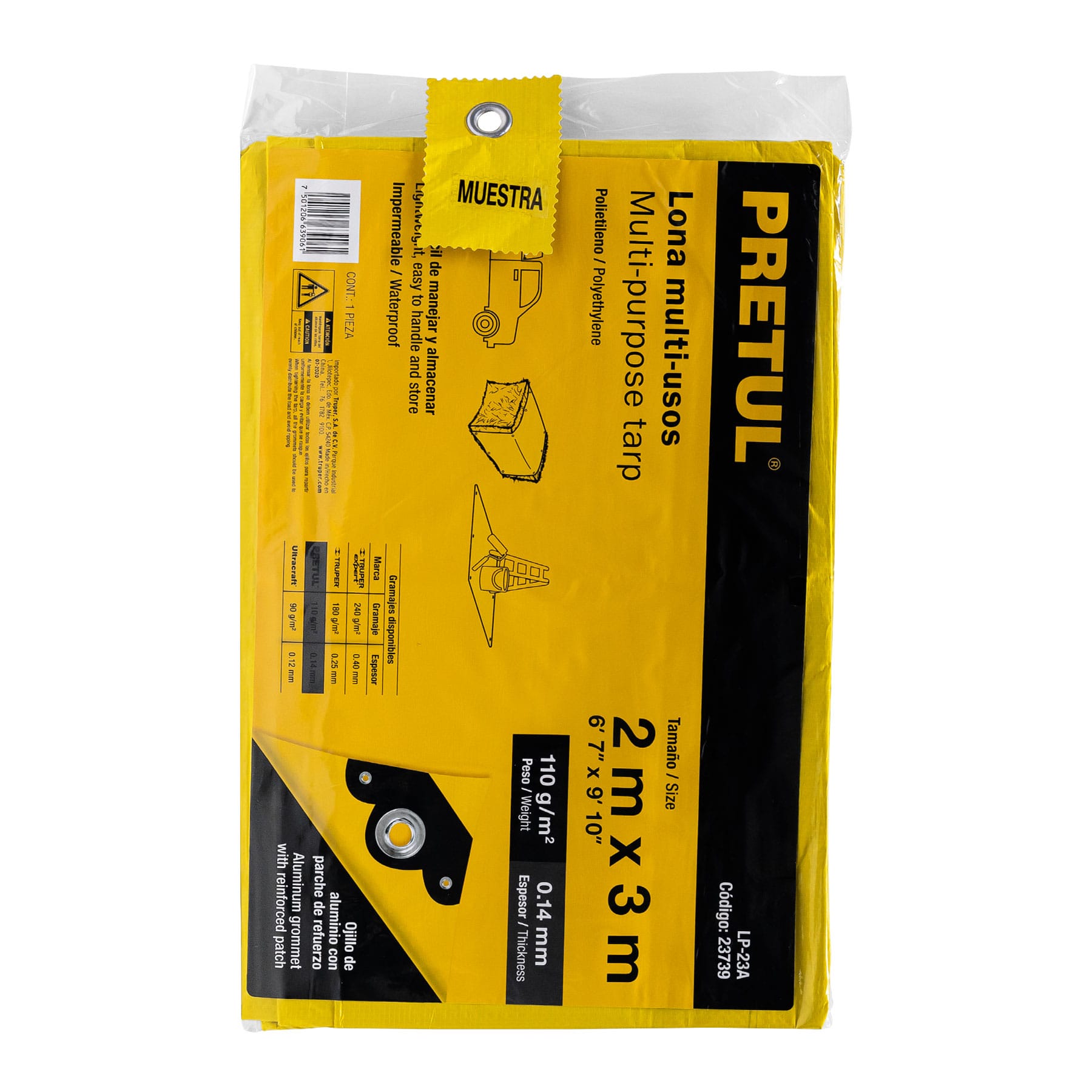 Lona de polietileno 2 x 3 m, amarilla, 110 g/m2, Pretul