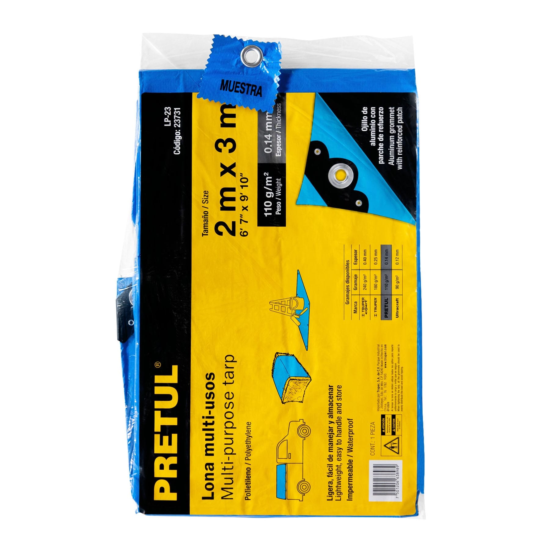 Lona de polietileno 2 x 3 m, azul, 110 g/m2, Pretul