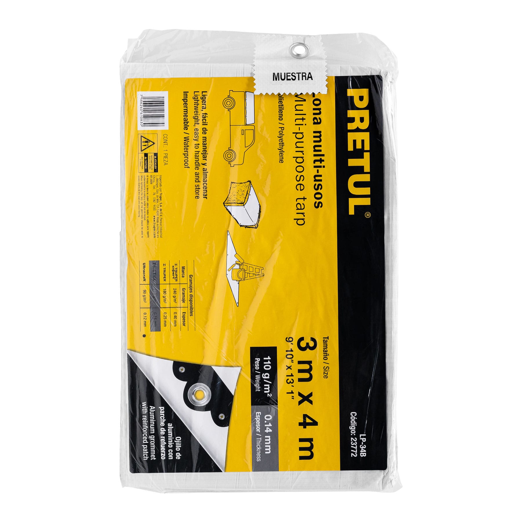 Lona de polietileno 3 x 4 m, blanca, 110 g/m2, Pretul