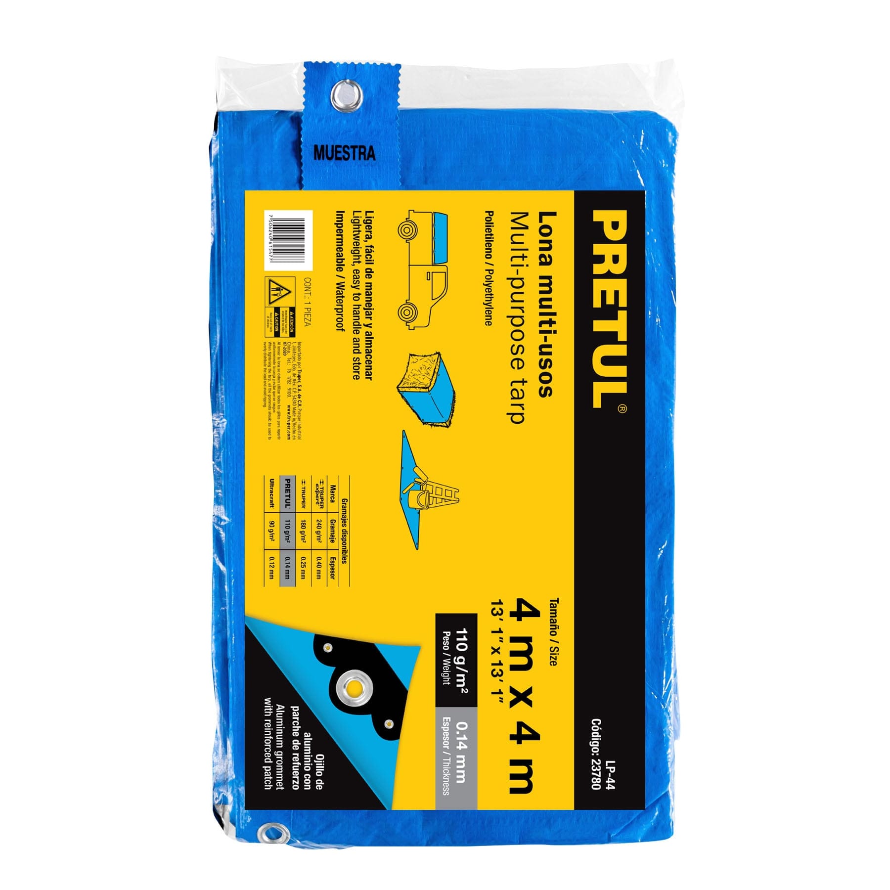 Lona de polietileno 4 x 4 m, azul, 110 g/m2, Pretul