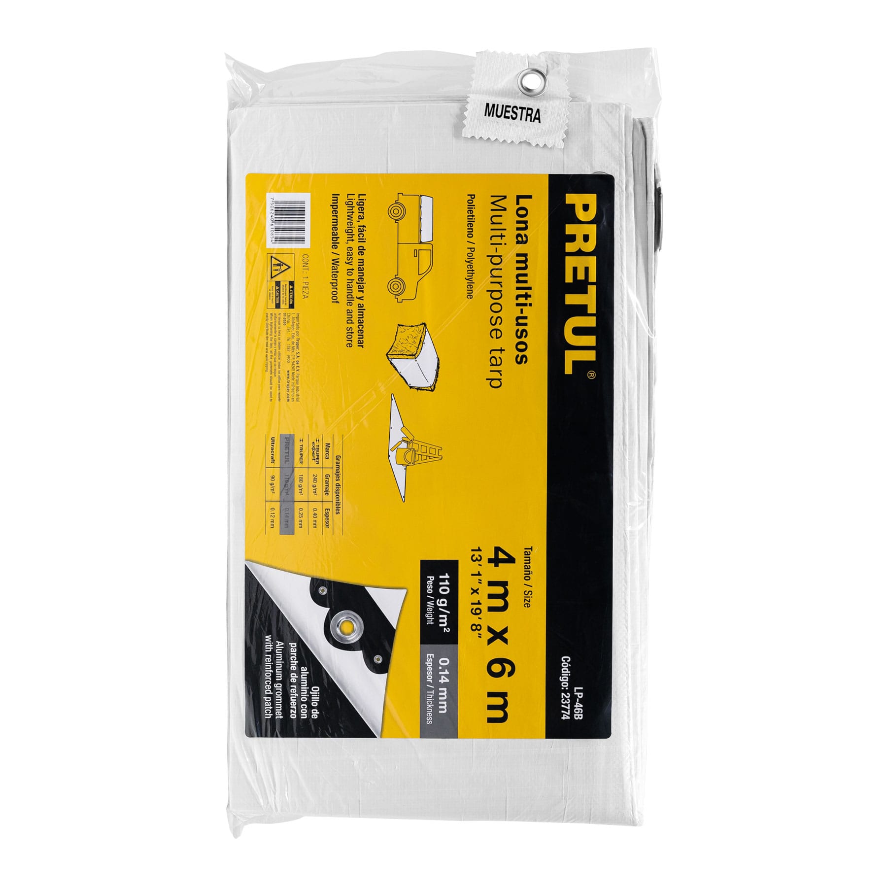 Lona de polietileno 4 x 6 m, blanca, 110 g/m2, Pretul