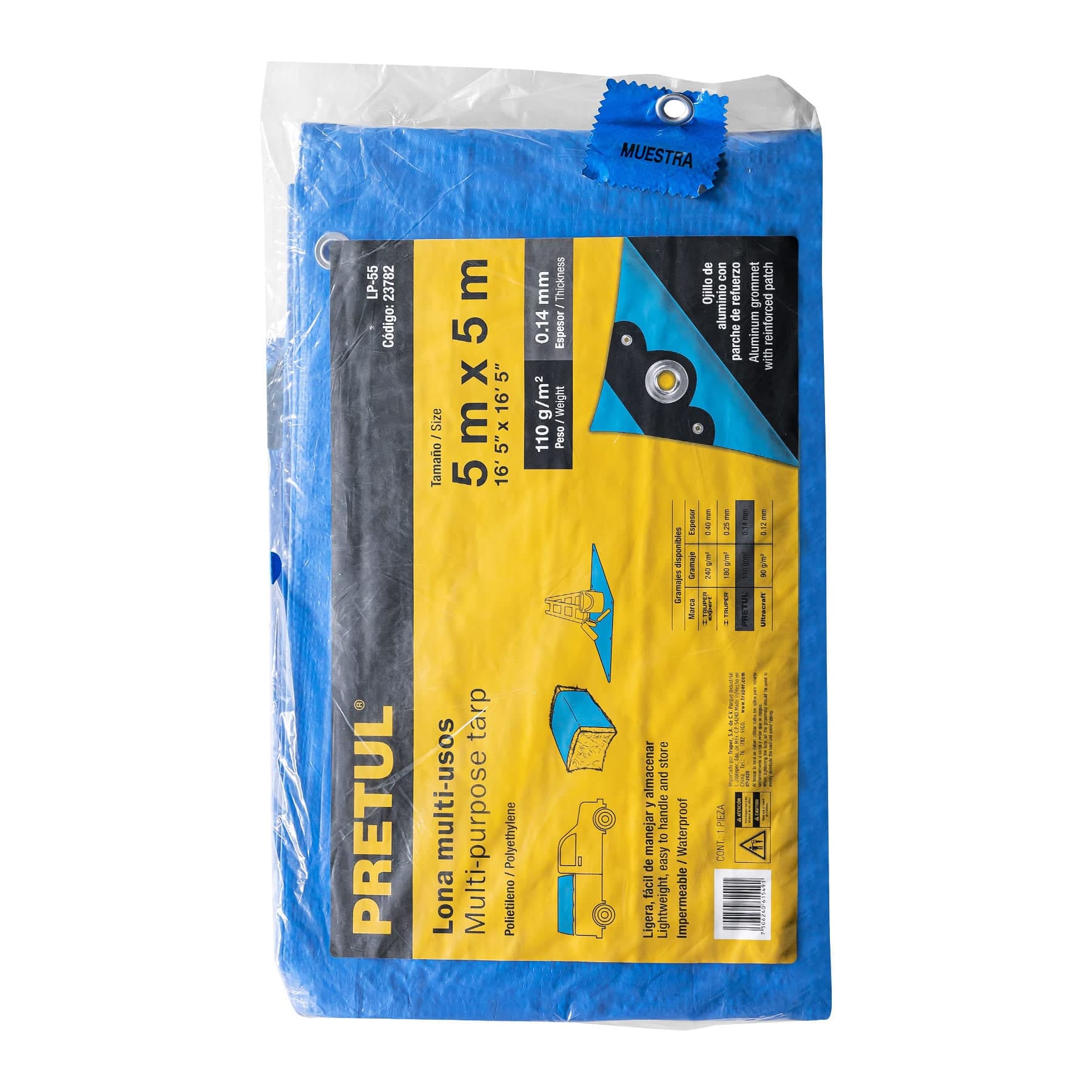 Lona de polietileno 5 x 5 m, azul, 110 g/m2, Pretul