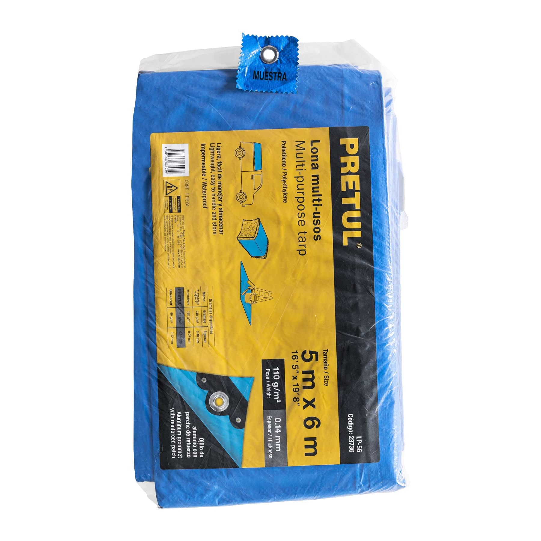 Lona de polietileno 5 x 6 m, azul, 110 g/m2, Pretul