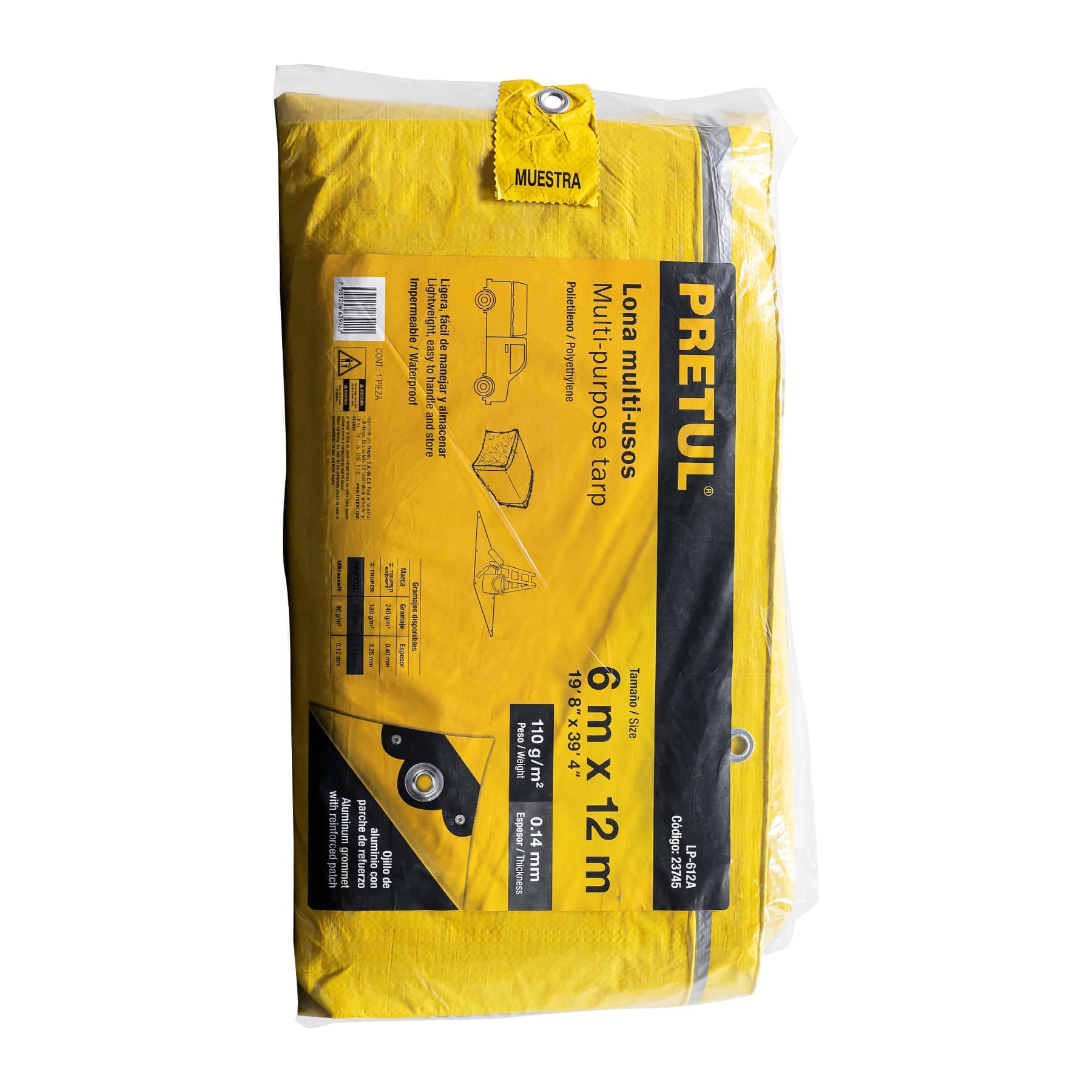 Lona de polietileno 6 x 12 m, amarilla, 110 g/m2, Pretul