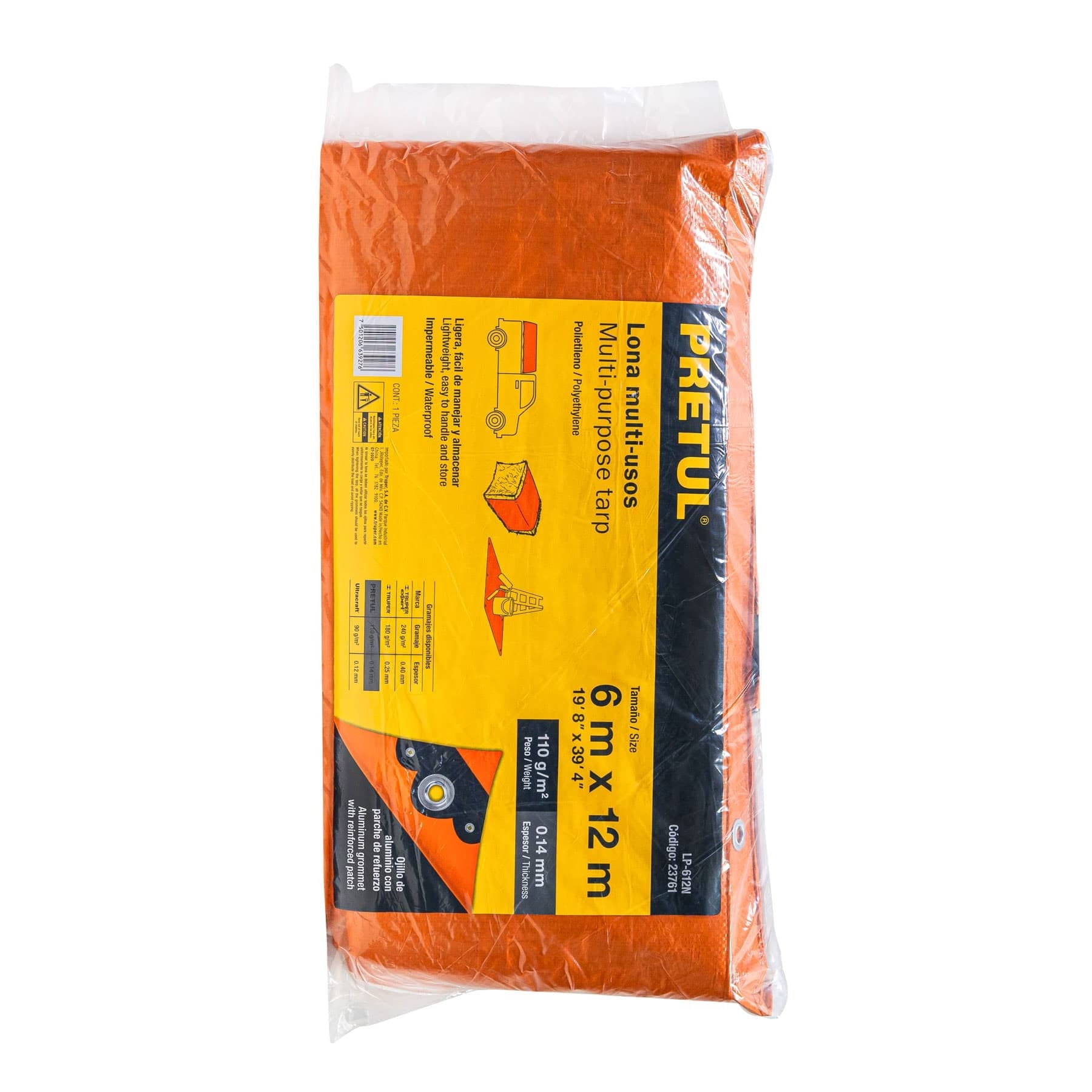 Lona de polietileno 6 x 12 m, naranja, 110 g/m2, Pretul