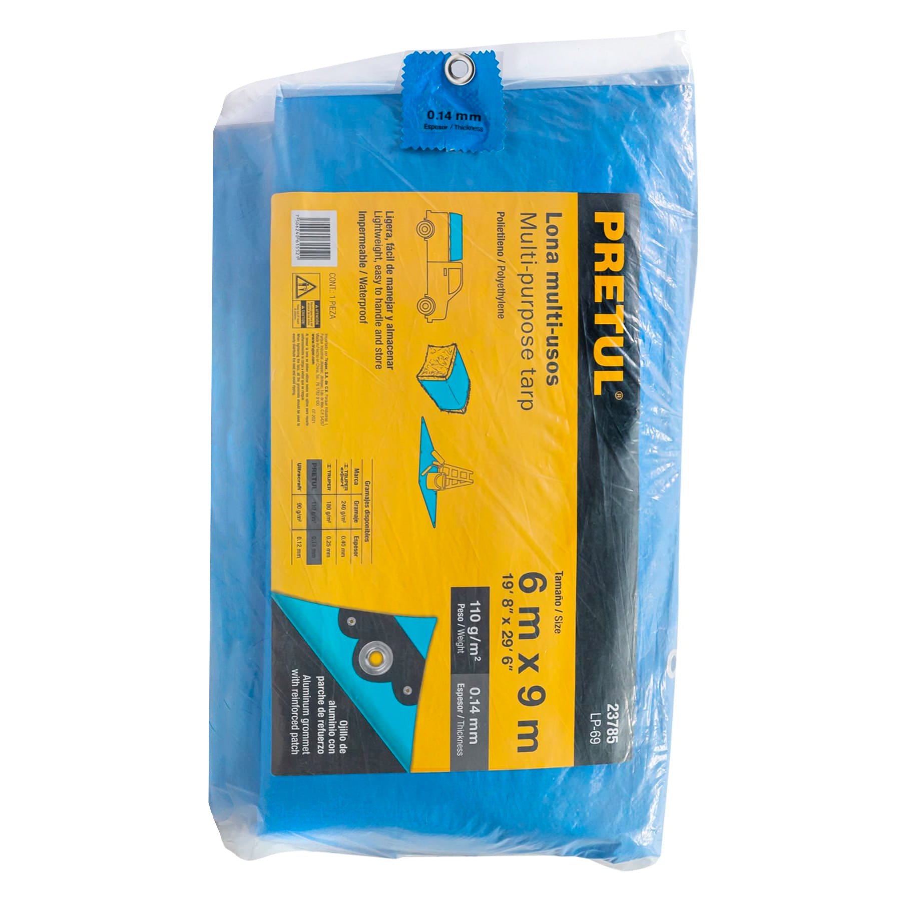 Lona de polietileno 6 x 9 m, azul, 110 g/m2, Pretul