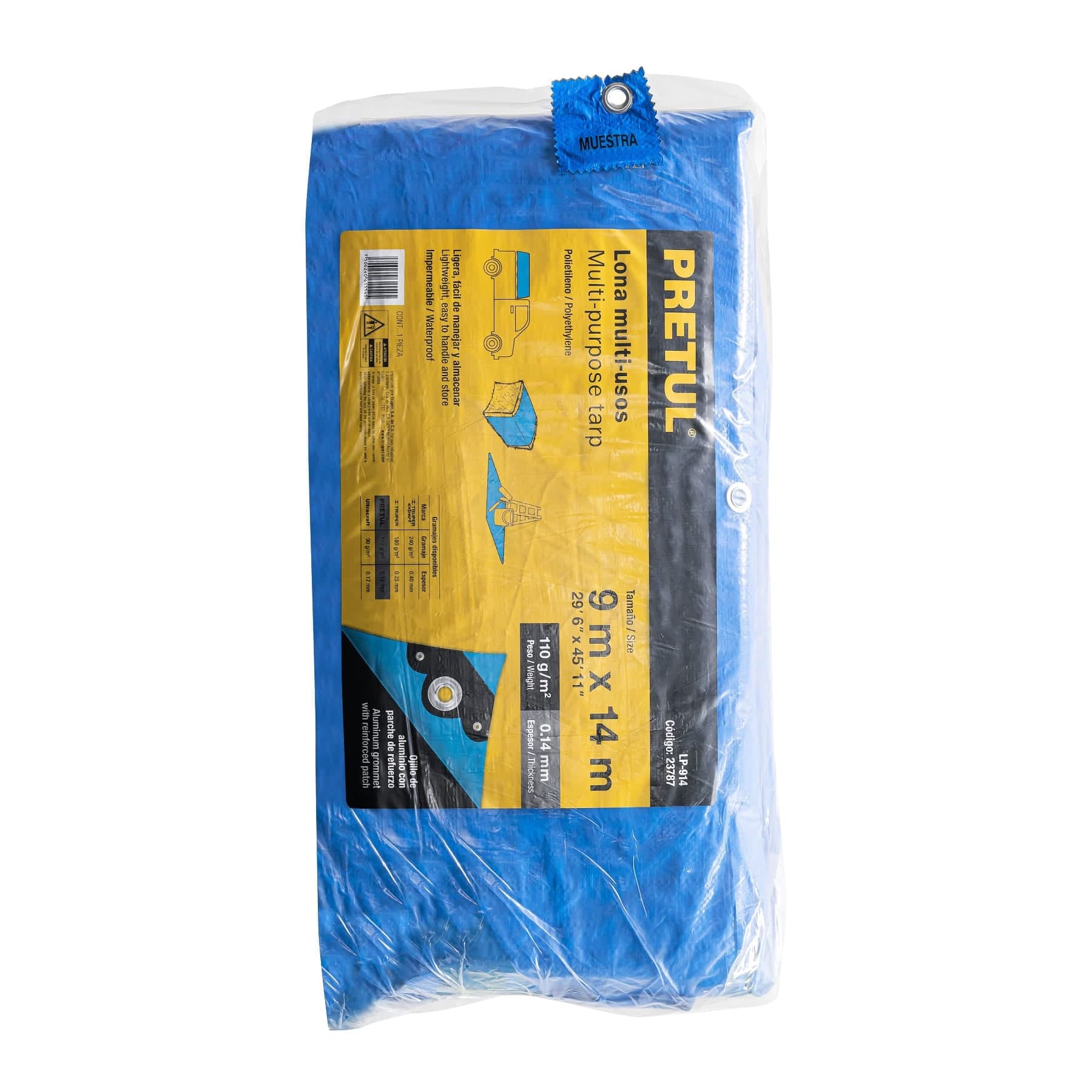 Lona de polietileno 9 x 14 m, azul, 110 g/m2, Pretul