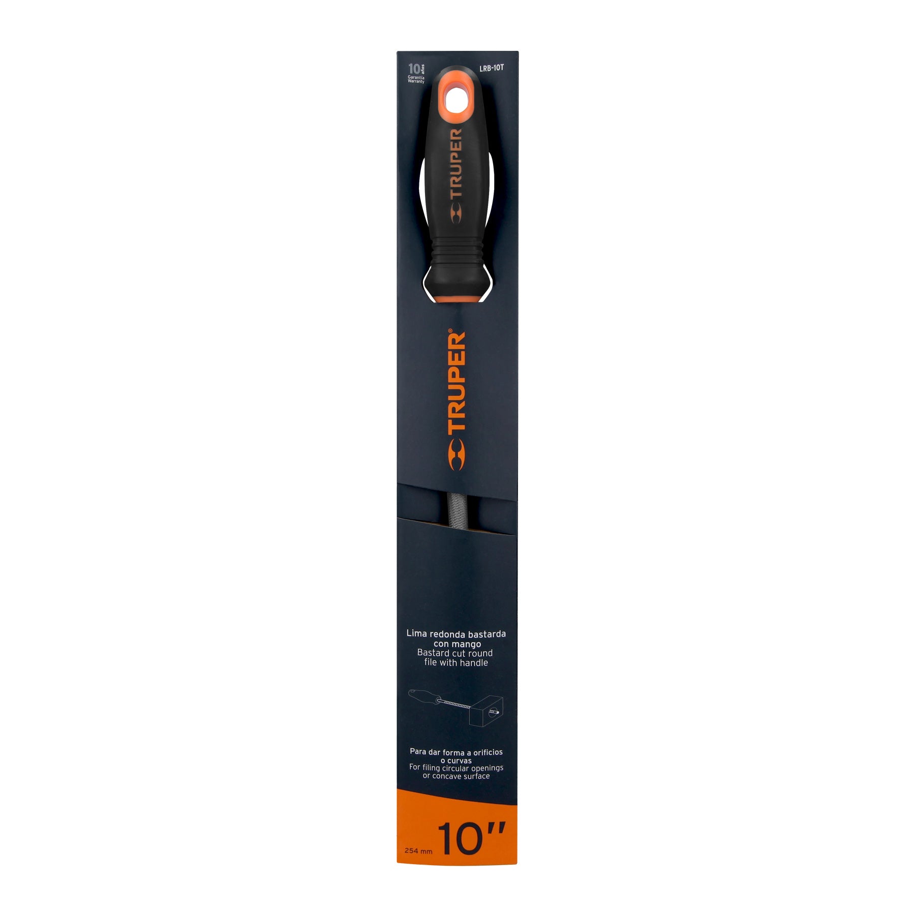 Lima redonda bastarda 10" con mango doble inyección, Truper