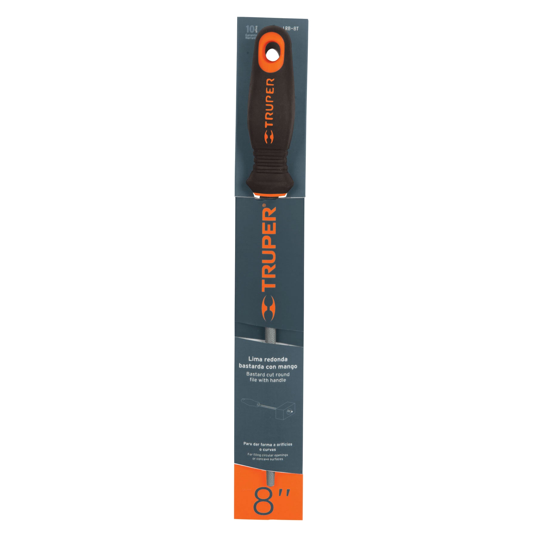 Lima redonda bastarda 8" con mango doble inyección, Truper