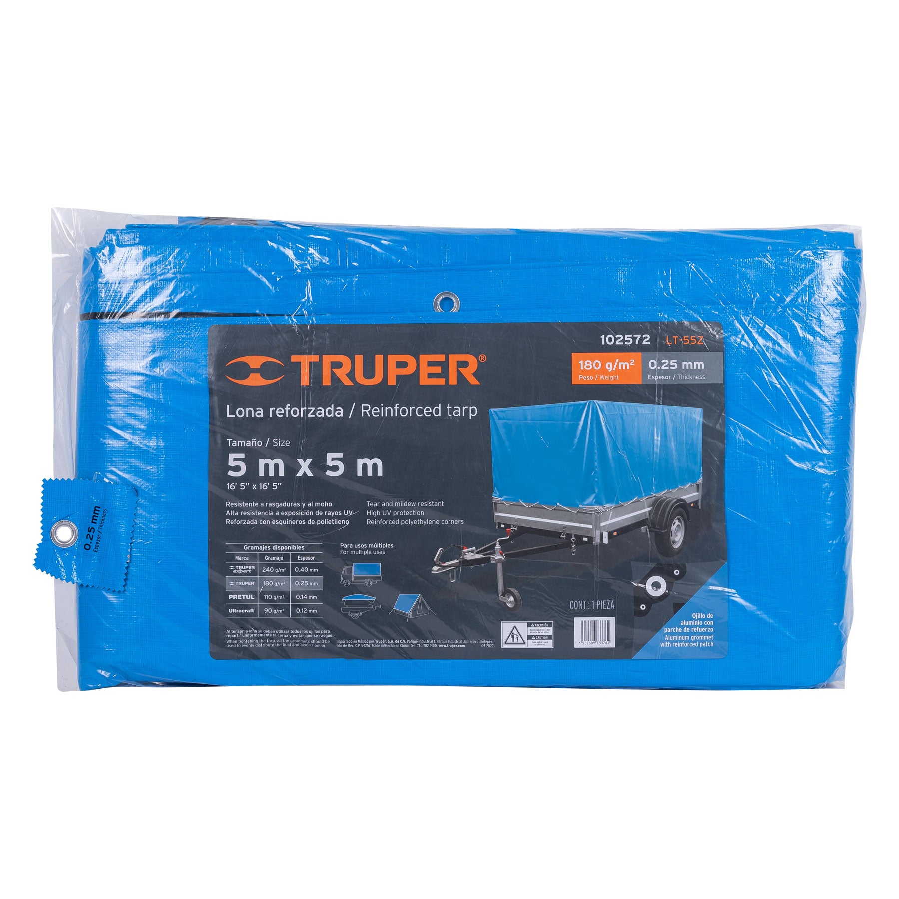 Lona de polietileno reforzada 5 x 5 m, azul, 180g/m2, Truper