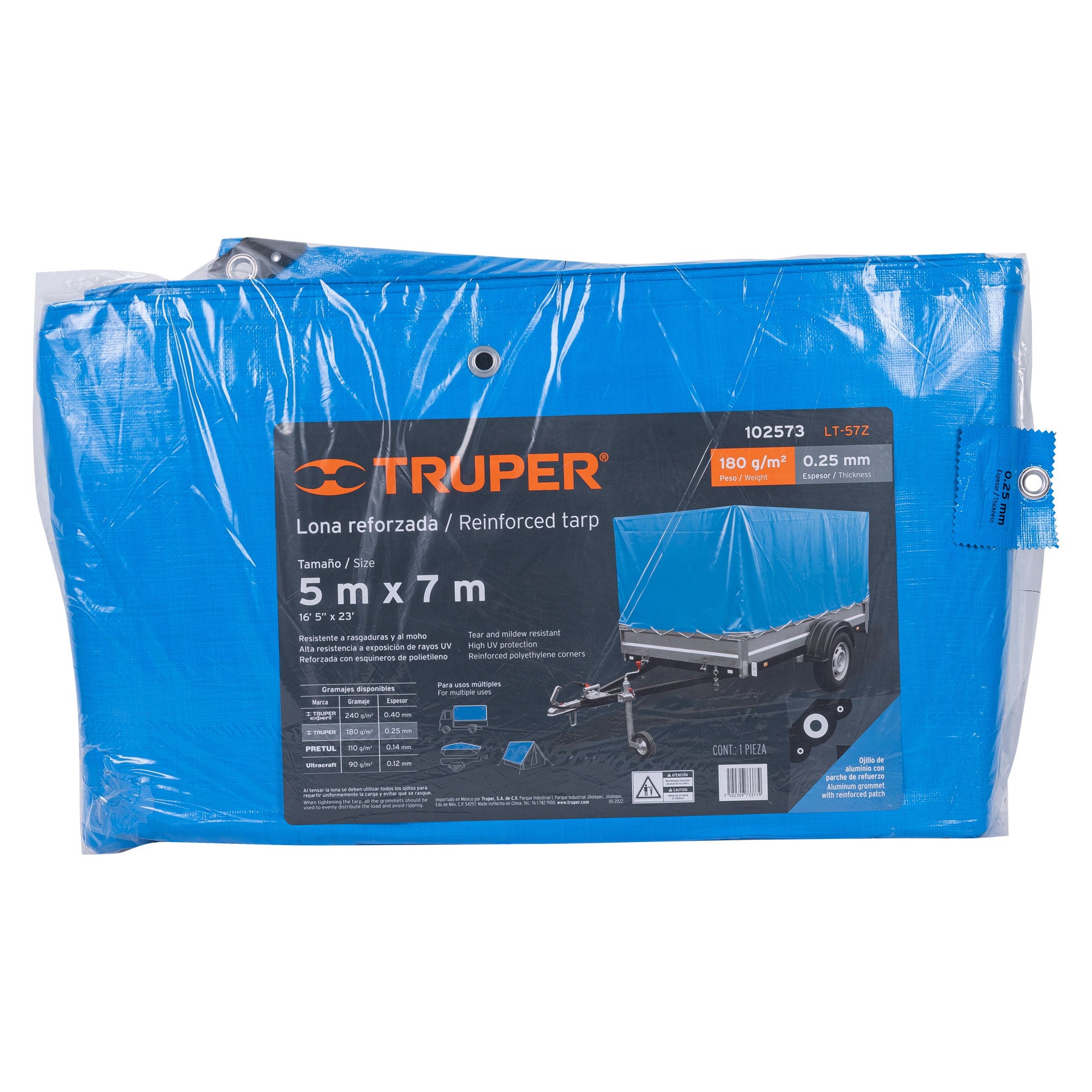 Lona de polietileno reforzada 5 x 7 m, azul, 180g/m2, Truper