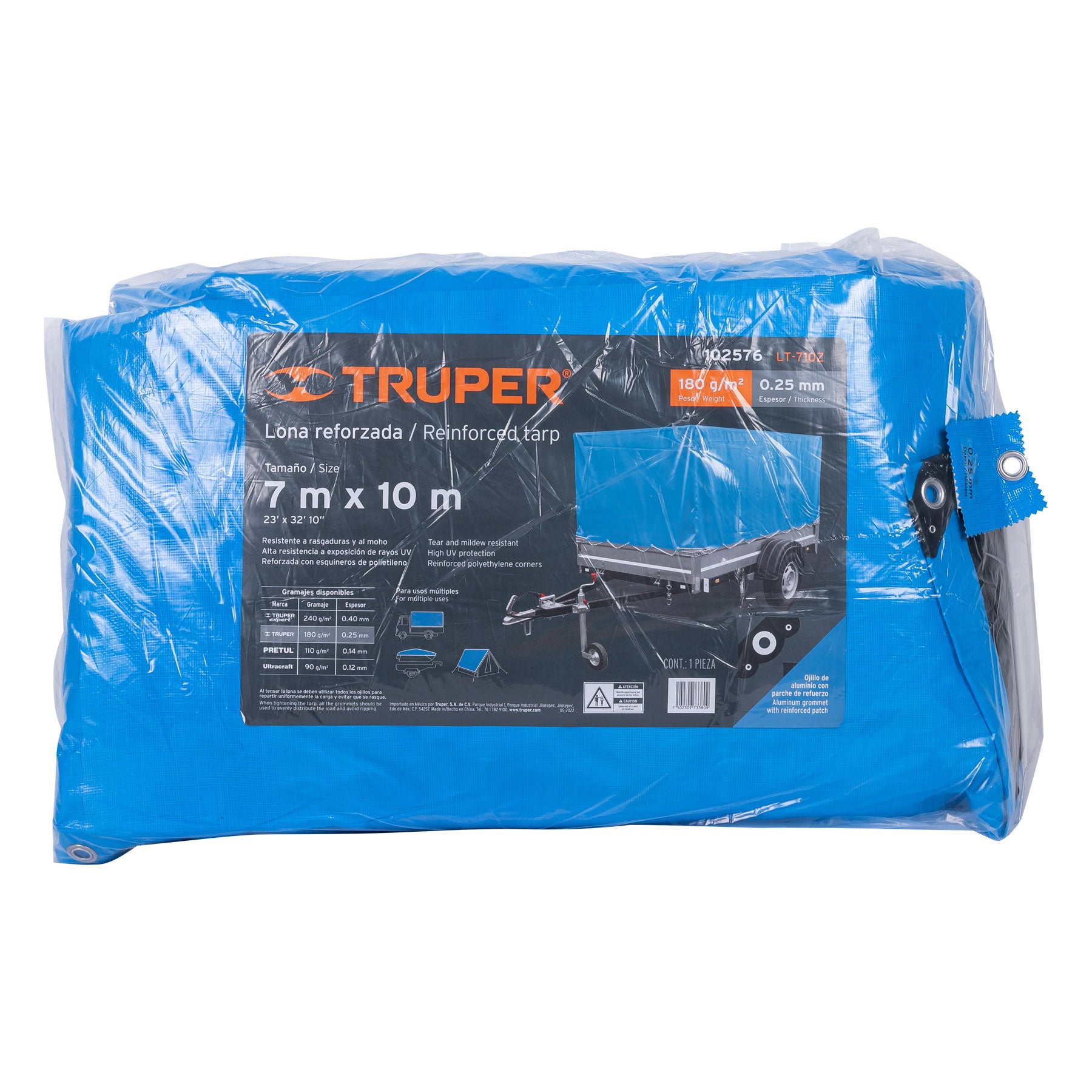 Lona de polietileno reforzada 7x10 m, azul, 180g/m2, Truper