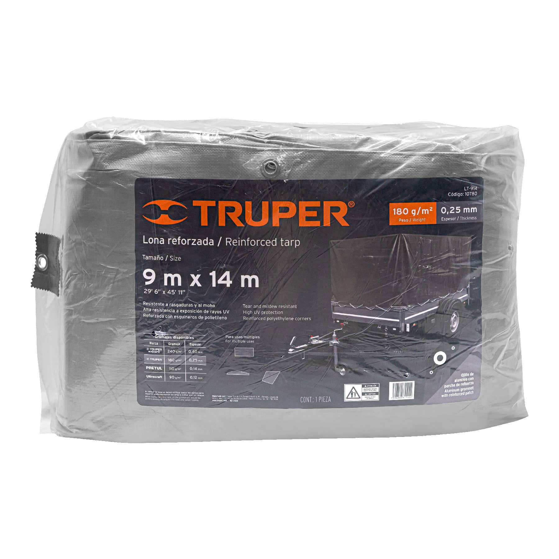 Lona de polietileno reforzada 9x14 m, gris, 180g/m2, Truper