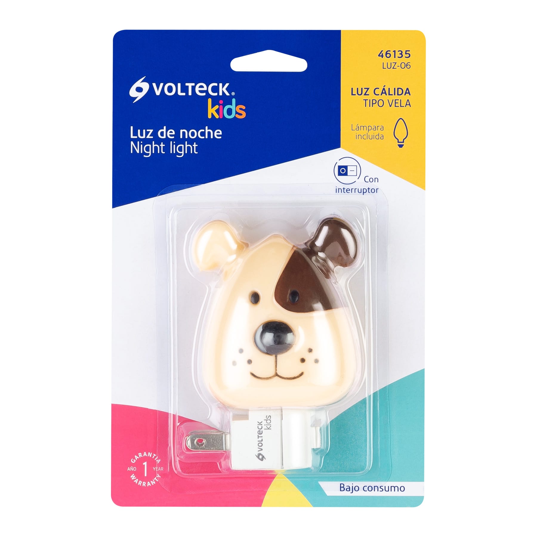 Luz de noche con lámpara E12, perro, Volteck