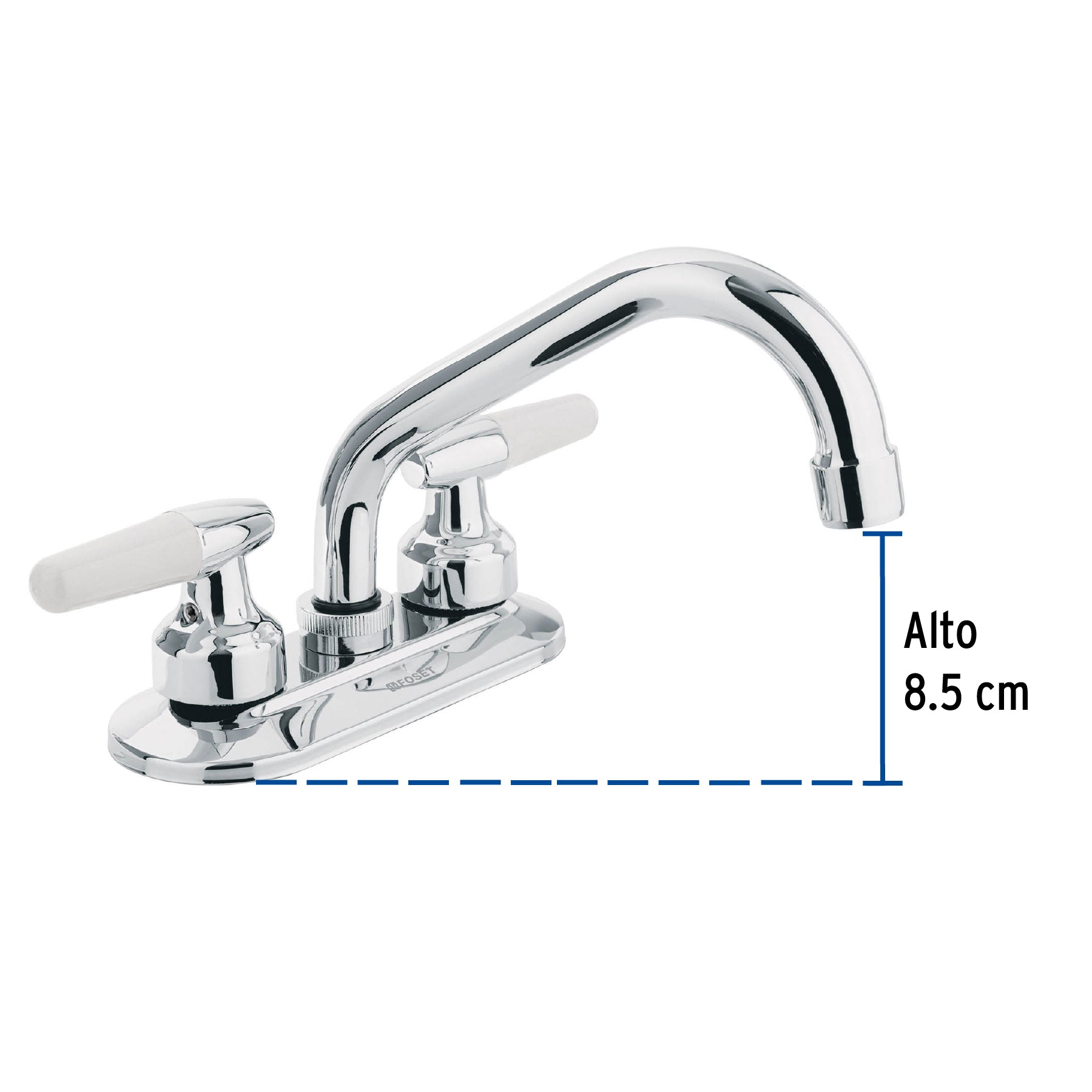 Mezcladora 4" para lavabo, cuello tubular, manerales cono