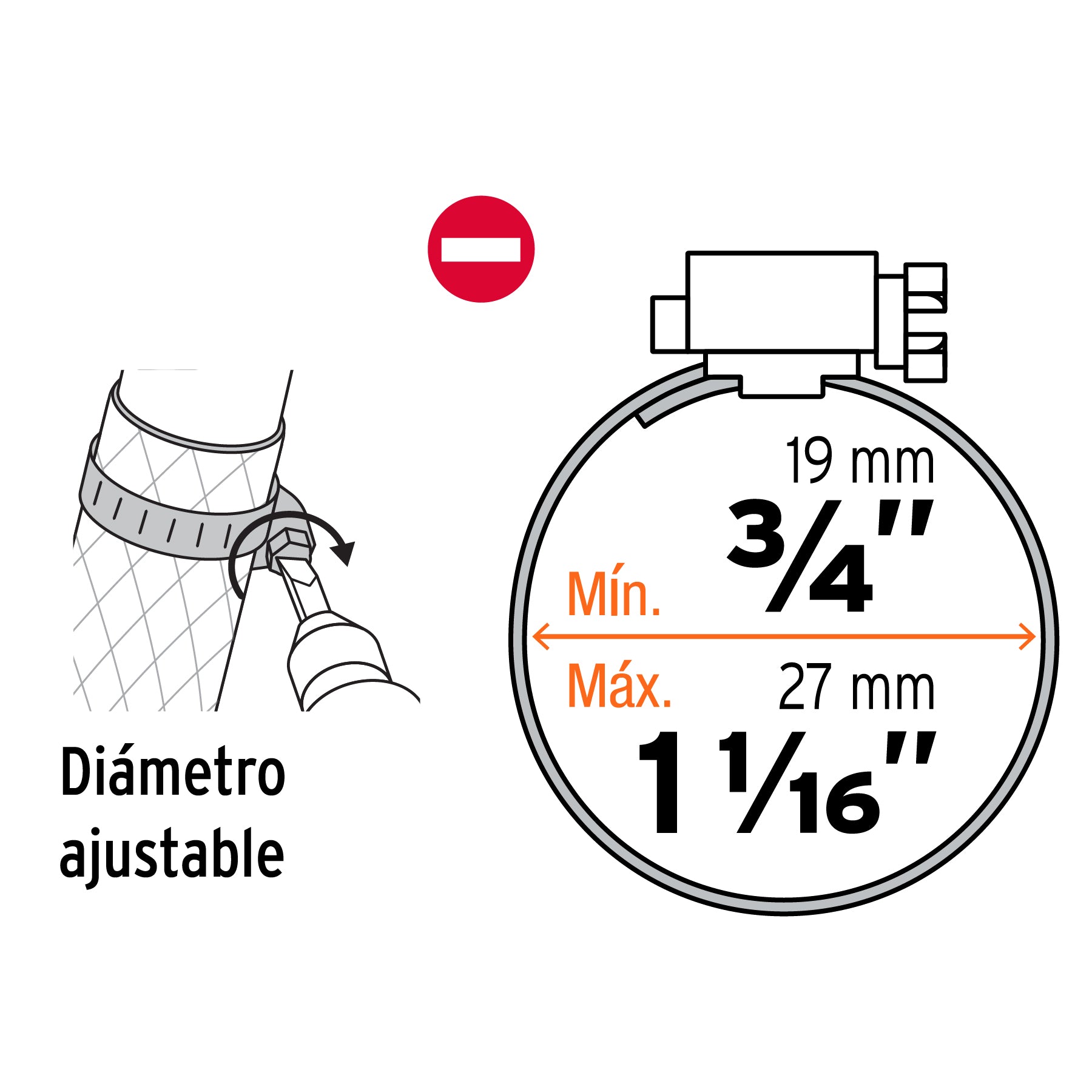 Bolsa con 2 abrazaderas sin fin # 10, 3/4 - 1-1/16", Truper